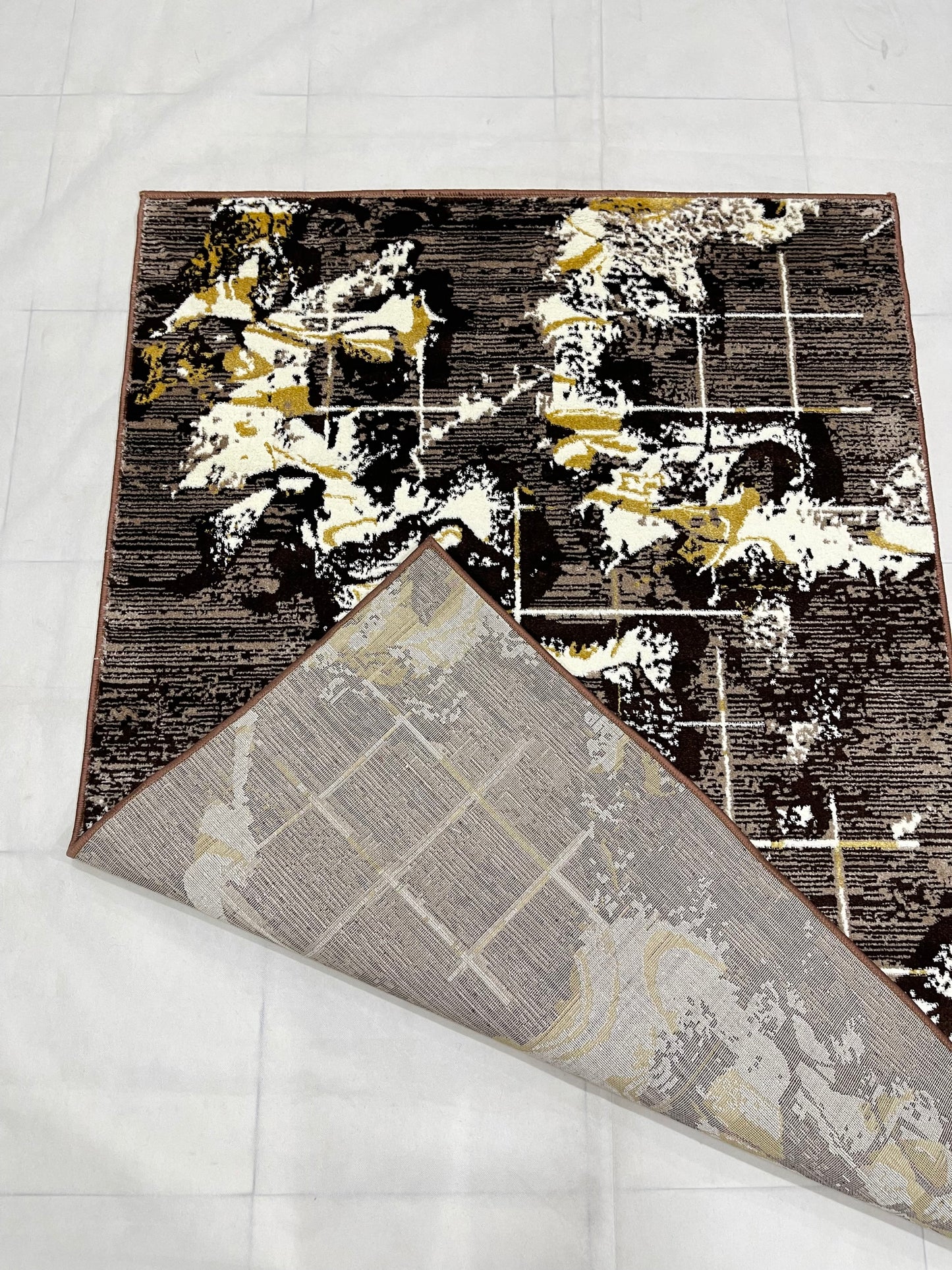 Polyester Silk Woven Rug.(Article-1557-Beige) Size : 4 ft width x 5.6 ft length