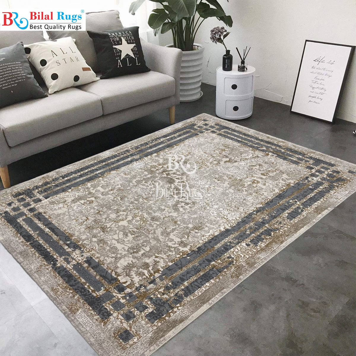 Irani Vintage Woven Rug.  Article -2078-Off white Size: 5 ft width x 7.3 ft length (150cm x 220cm)