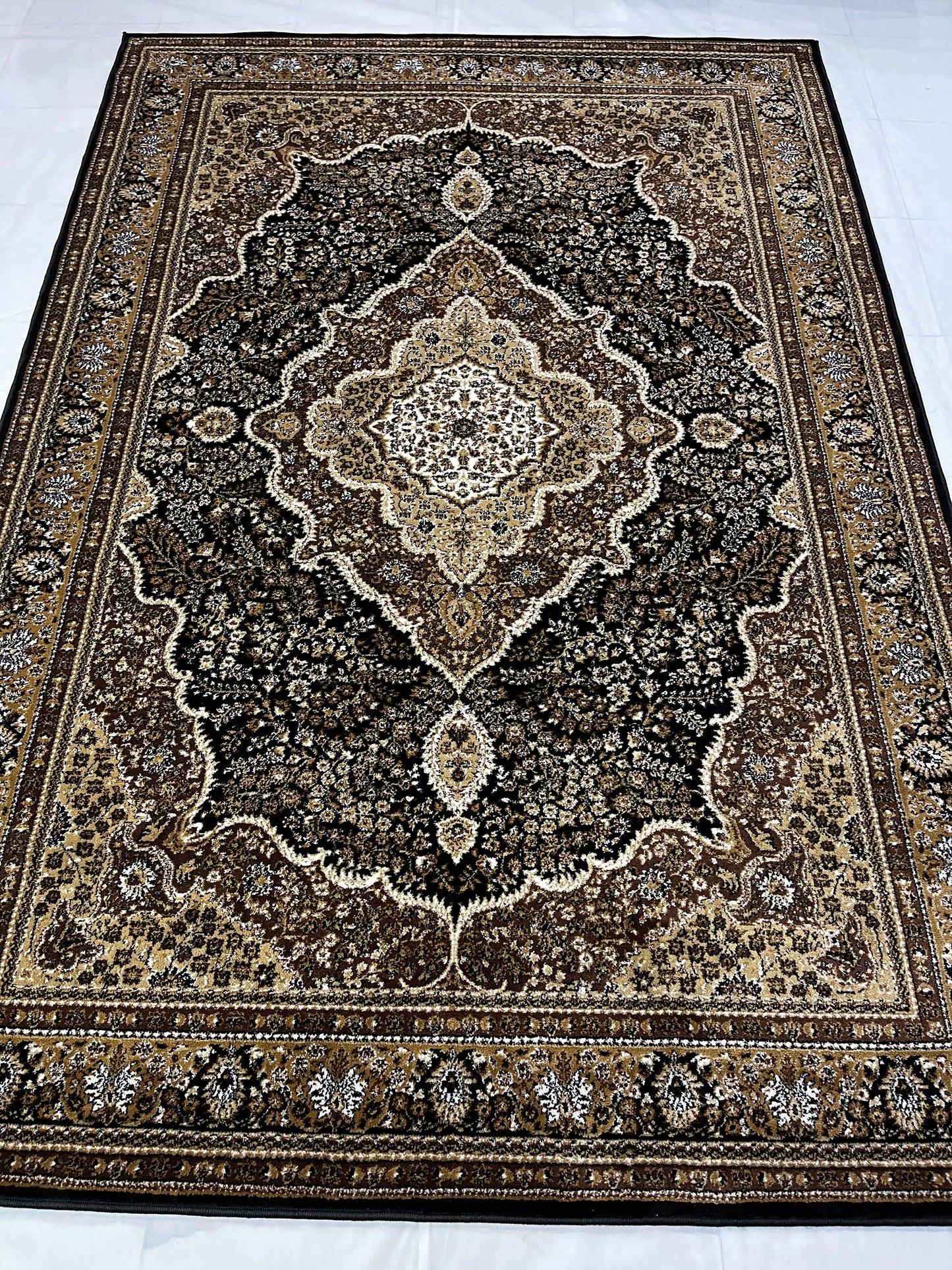 Persian polypropylene Rug,back woven(Article-25-Black)
Size : 5ft width  x 7.3ft length (150cm x 220cm)