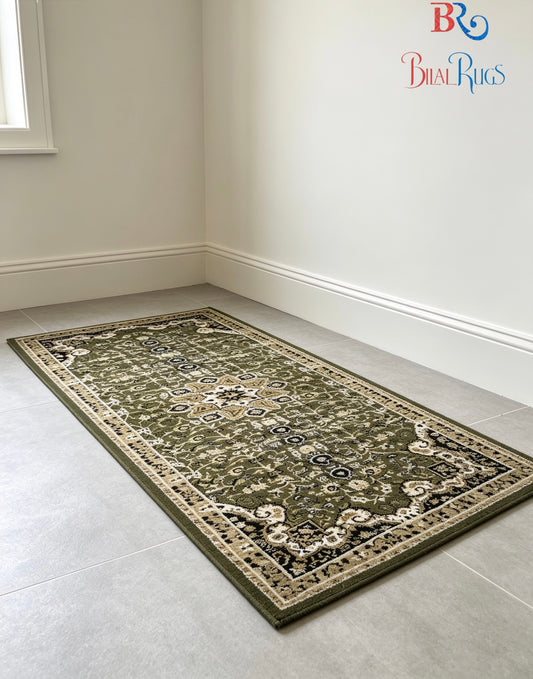 Green Persian Polypropylene Woven Rug.
 Size : 2.6 ft width x 6.6 ft length
 (80 cm x 200cm)