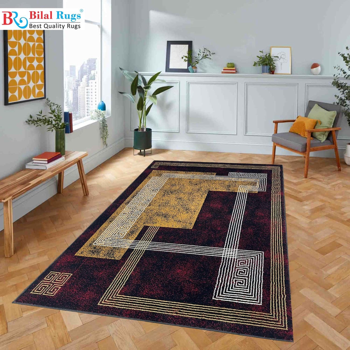 Modern polypropylene Rug,back woven(Article-1280-Black)
Size : 5ft width  x 7.3ft length (150cm x 220cm)