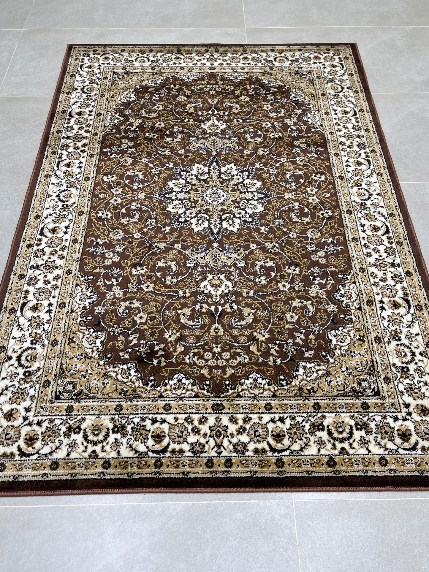 Persian Polypropylene Rug,back woven(Article-19-Brown) Size : 5ft width  x 7.3ft length (150cm x 220cm)