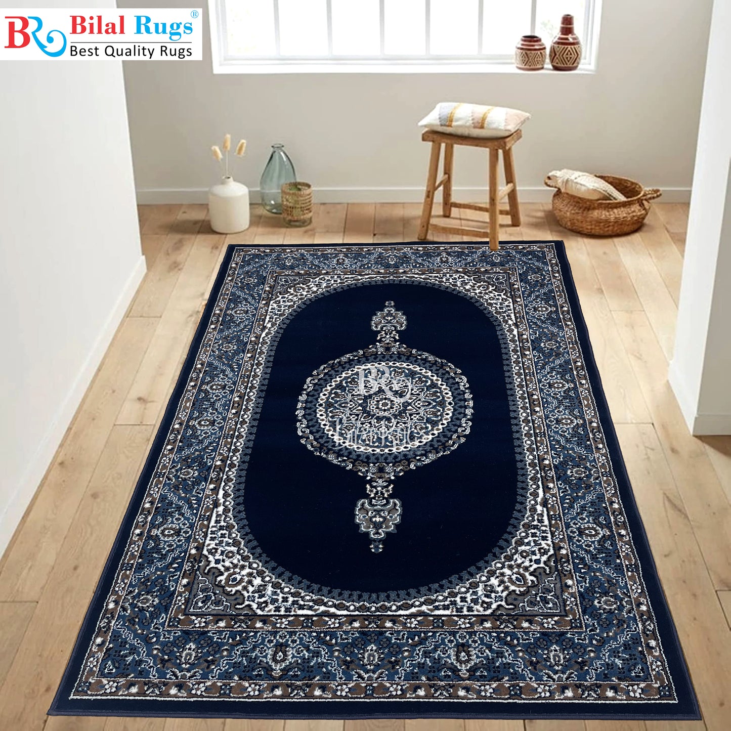 Persian  Polypropylene Rug,back woven(Article-22-Blue)
Size : 5ft width  x 7.3ft length (150cm x 220cm)