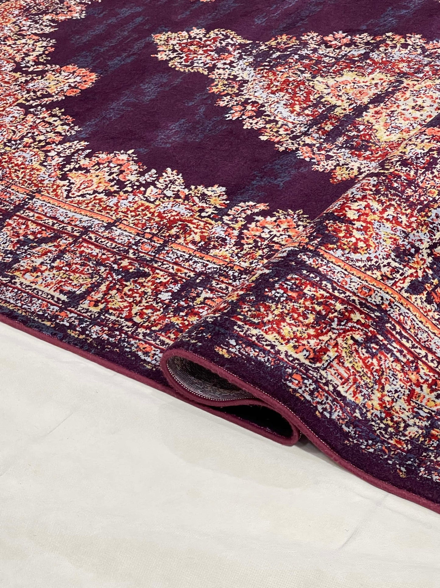 Purple Irani Vintage Woven Rug.
Article-406-purple
Size : 5ft width  x 7.3ft length (150cm x 220cm)