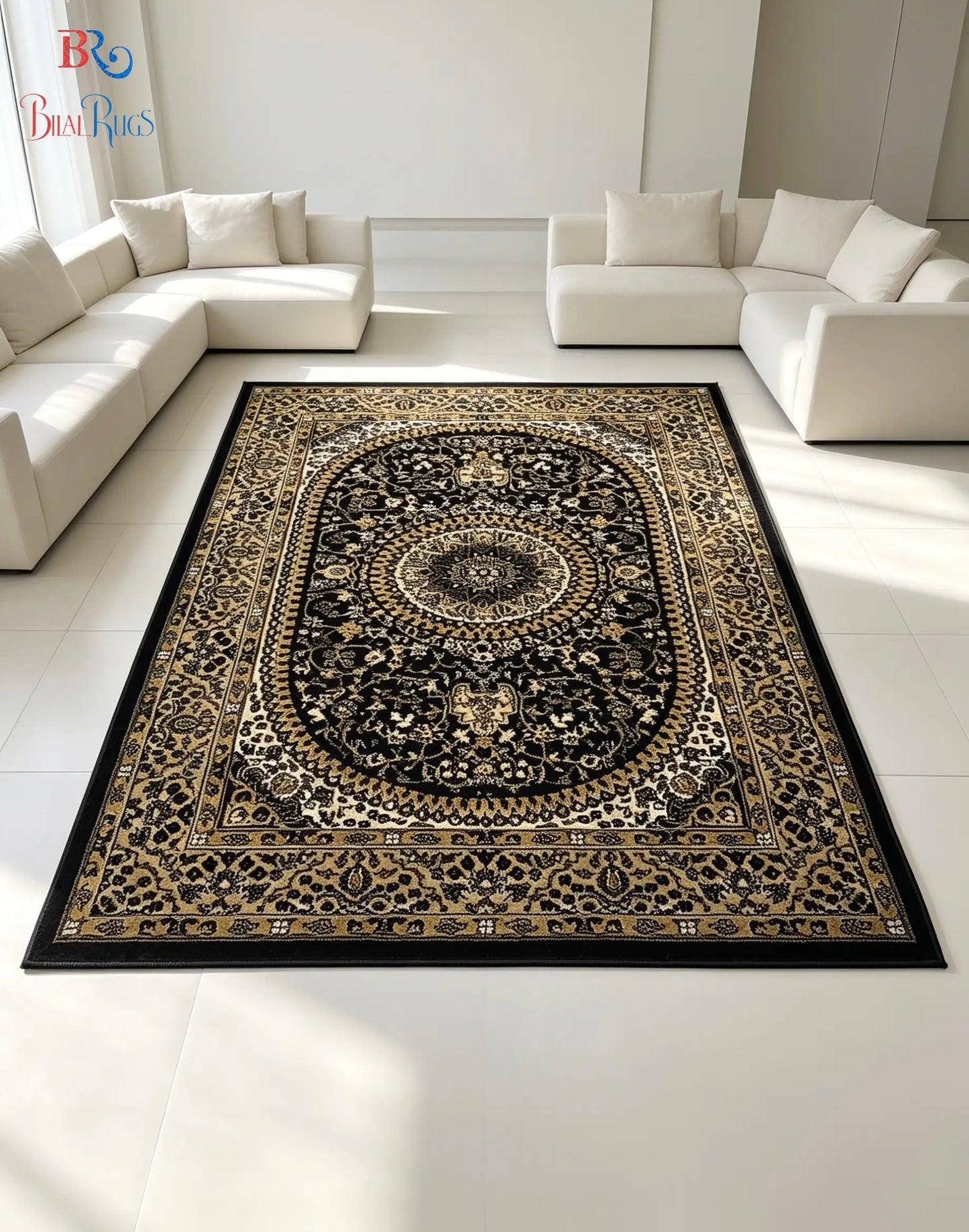 Persian polypropylene Rug,back woven(Article-22-Black)