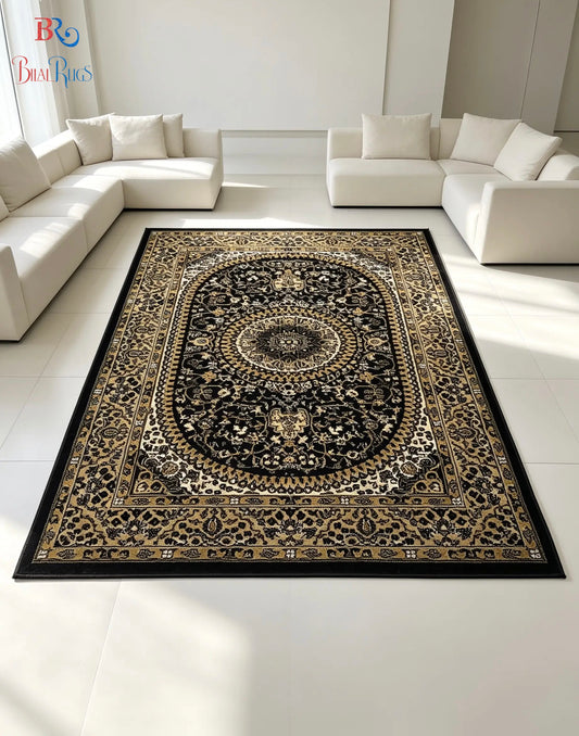 Persian polypropylene Rug,back woven(Article-22-Black)