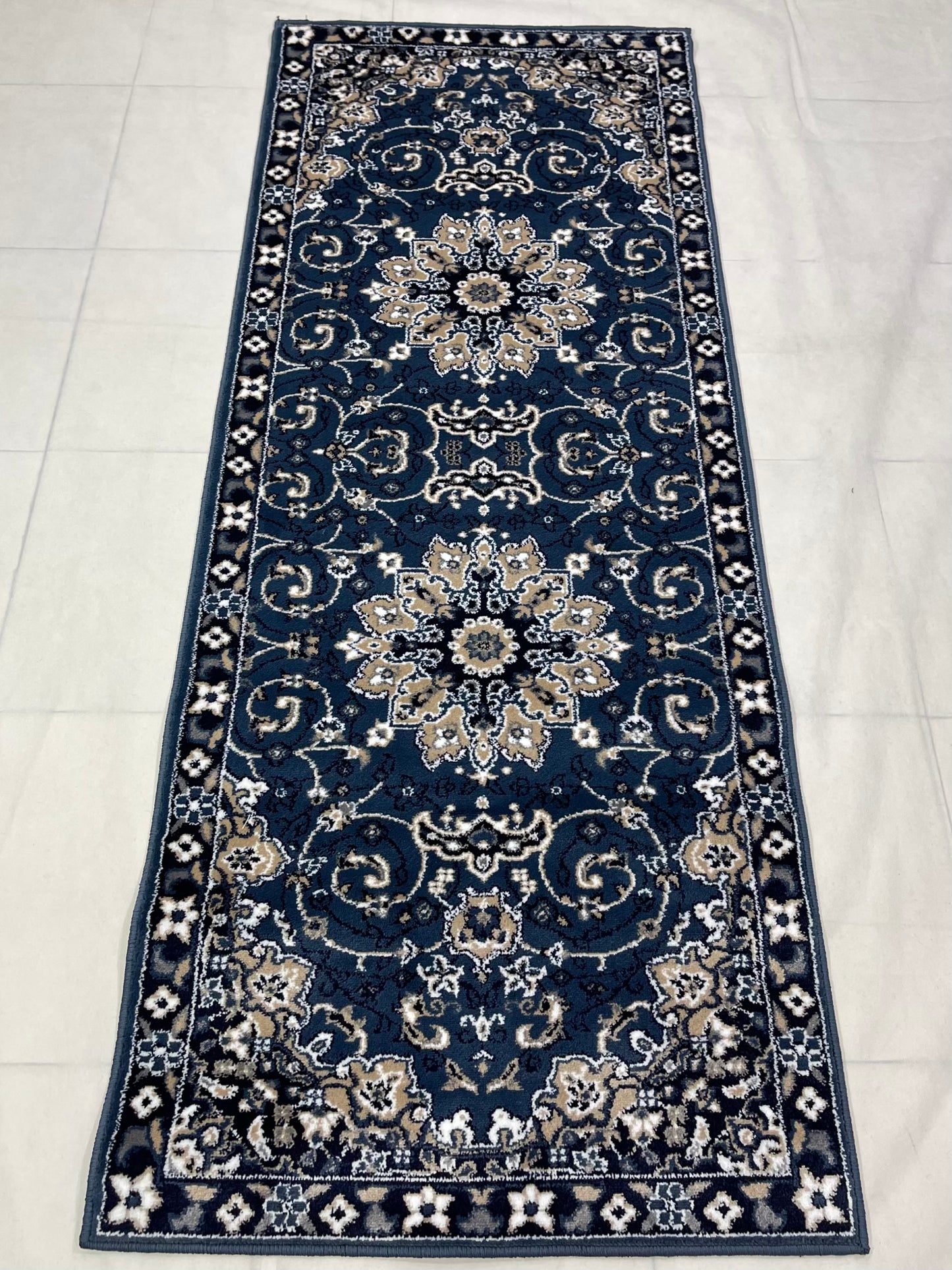 Blue Persian Polypropylene Woven Rug.  Size : 2.6 ft width x 6.6 ft length  (80 cm x 200cm)