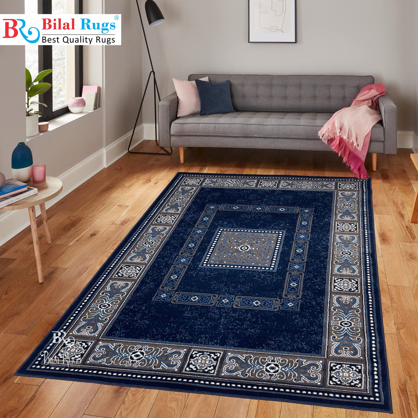 Persian polypropylene Rug,back woven(Article-868-Blue ) Size : 5ft width  x 7.3ft length (150cm x 220cm)