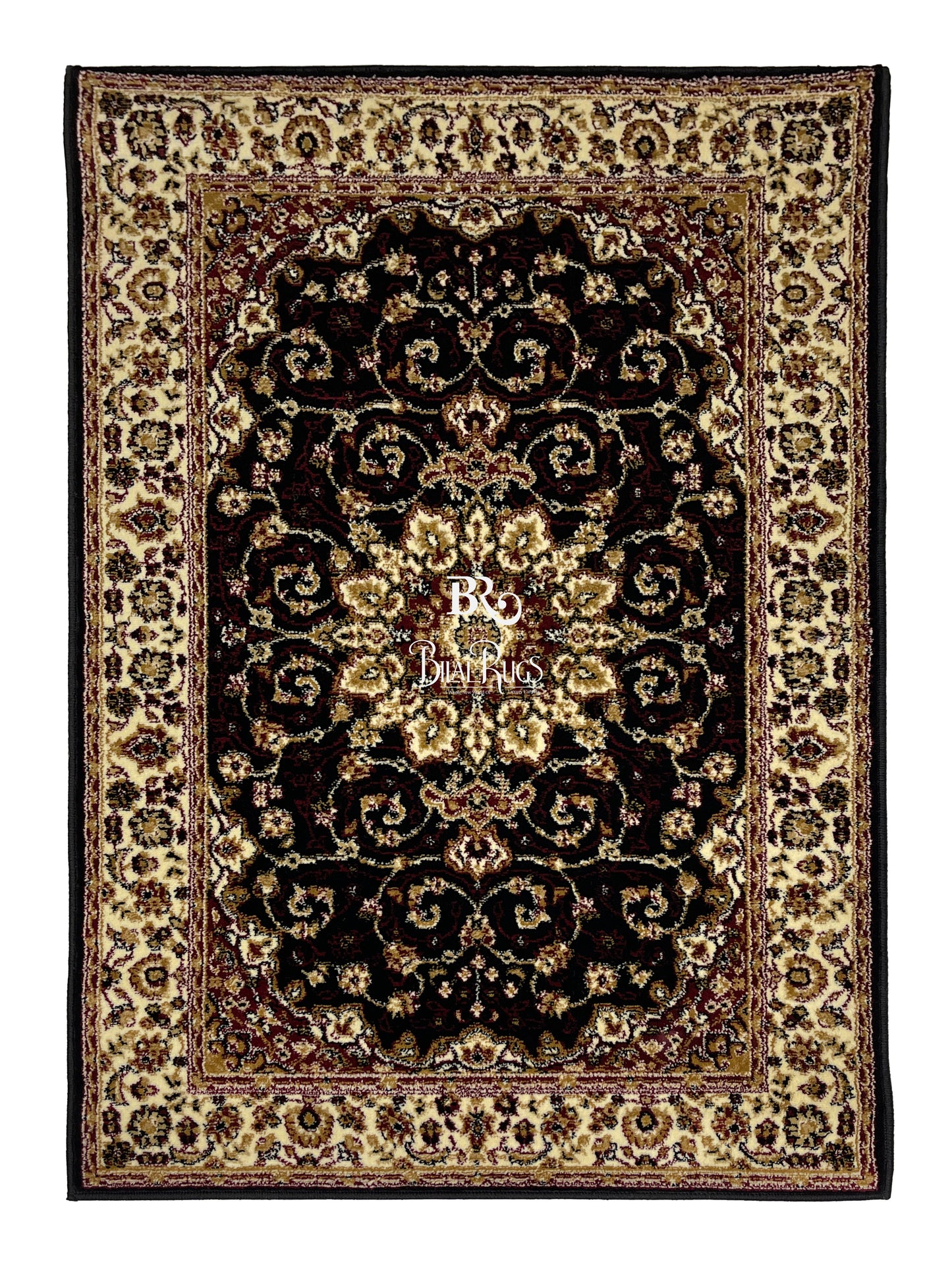 Persian Polypropylene Rug,Woven Back (Article-19-Black) Size : 3 ft width x 5 ft length (100cm x 150 cm)
