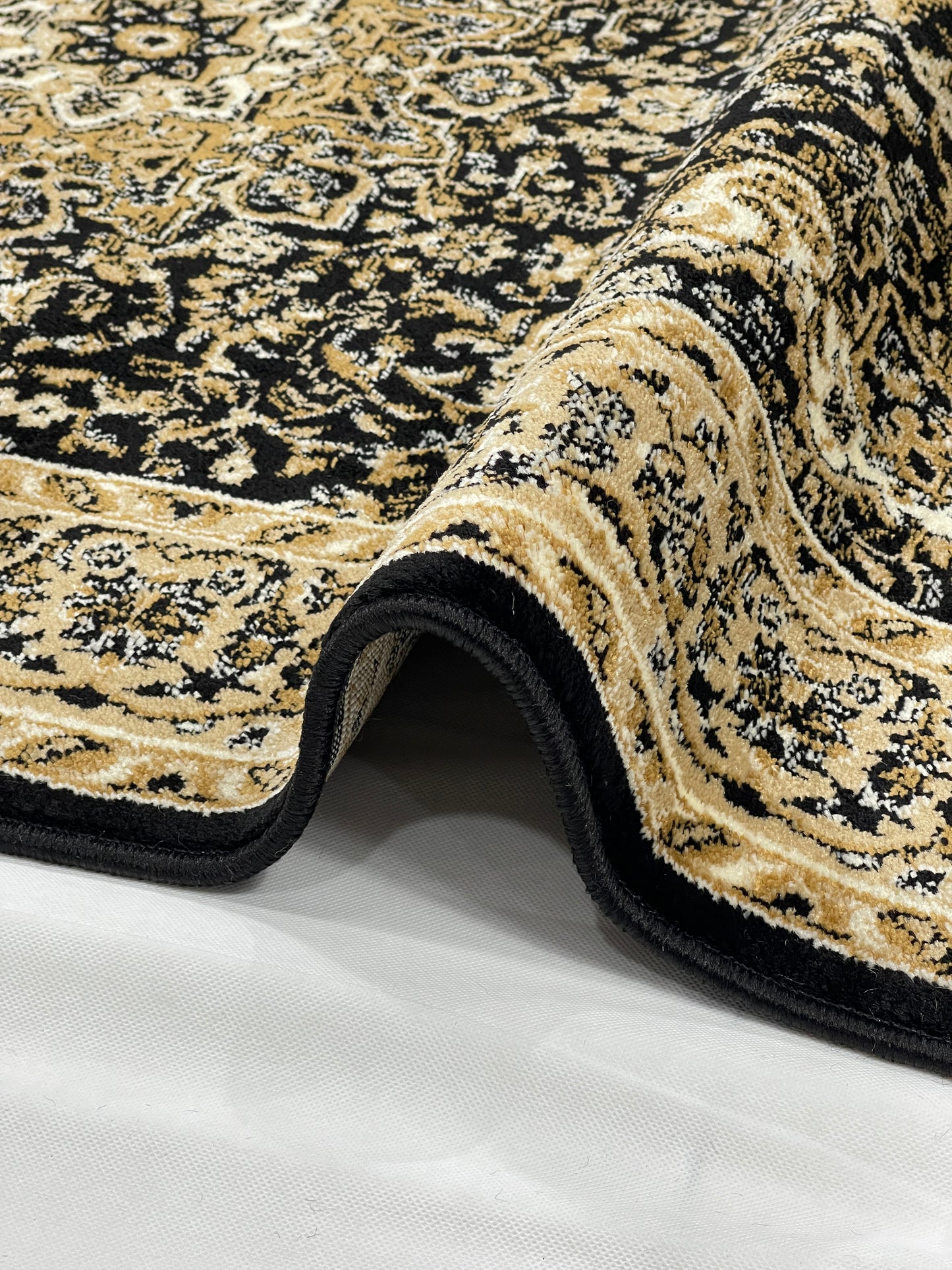 Persian polypropylene Rug,back woven (Article-20-Black) Size : 4 ft width x 5.6 ft length (120 cm x 170 cm)