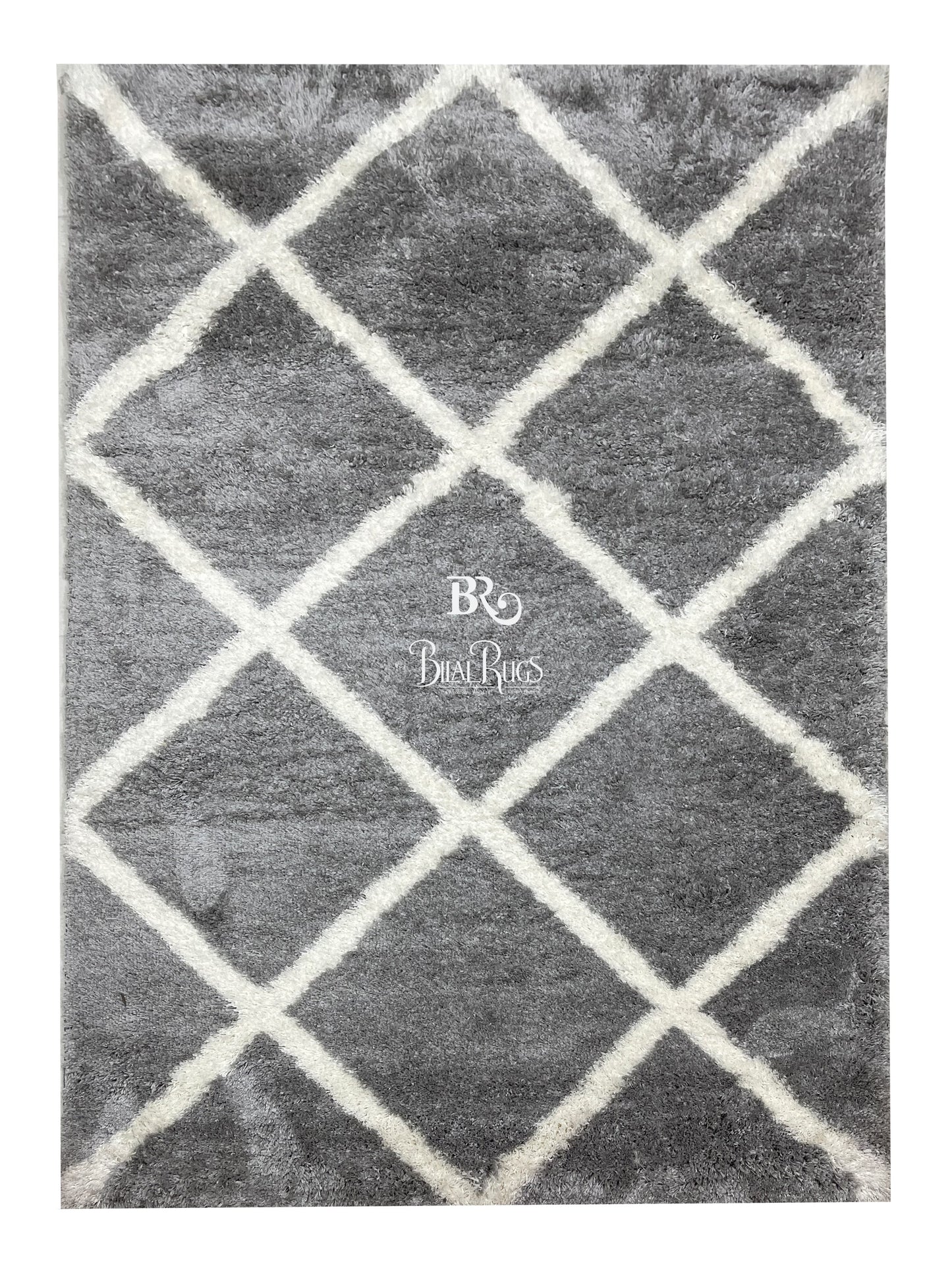 Turkish Shaggy Rug With Woven Back.  Size : 5 Ft Width x 7.3 Ft Length (160cm x 220cm) Article-12-Grey