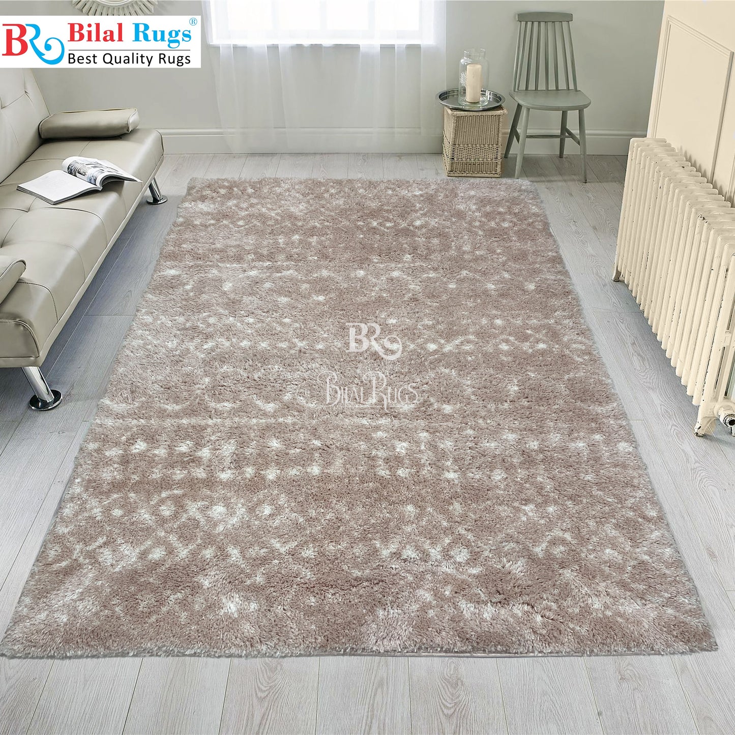 Turkish Shaggy Rug With Woven Back.  Size : 5 Ft Width x 7.3 Ft Length (160cm x 220cm) Article-06-Pink