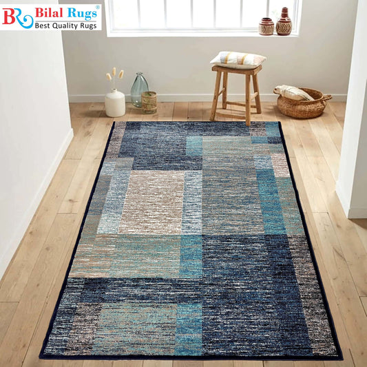 Modern  Polypropylene Rug,Back Woven(Article-6871-Blue)
Size : 6.6 ft width x 9.6 ft length (200cm x 290cm)