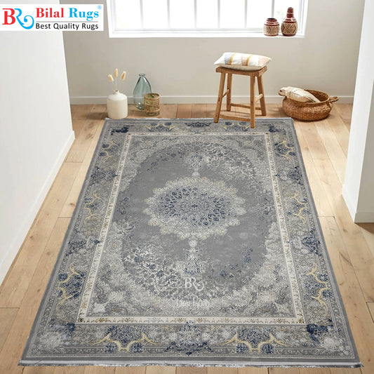 New Turkish Silk (Surya A)  Size: 6.6 ft width x 9.6 ft length (200cm x 290cm) Article -608- Grey