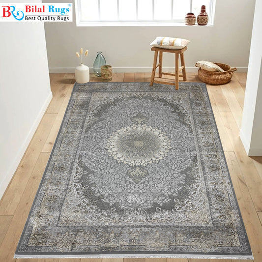 New Turkish Silk (Surya A) 
Size: 6.6 ft width x 9.6 ft length (200cm x 290cm)
Article -610- Grey