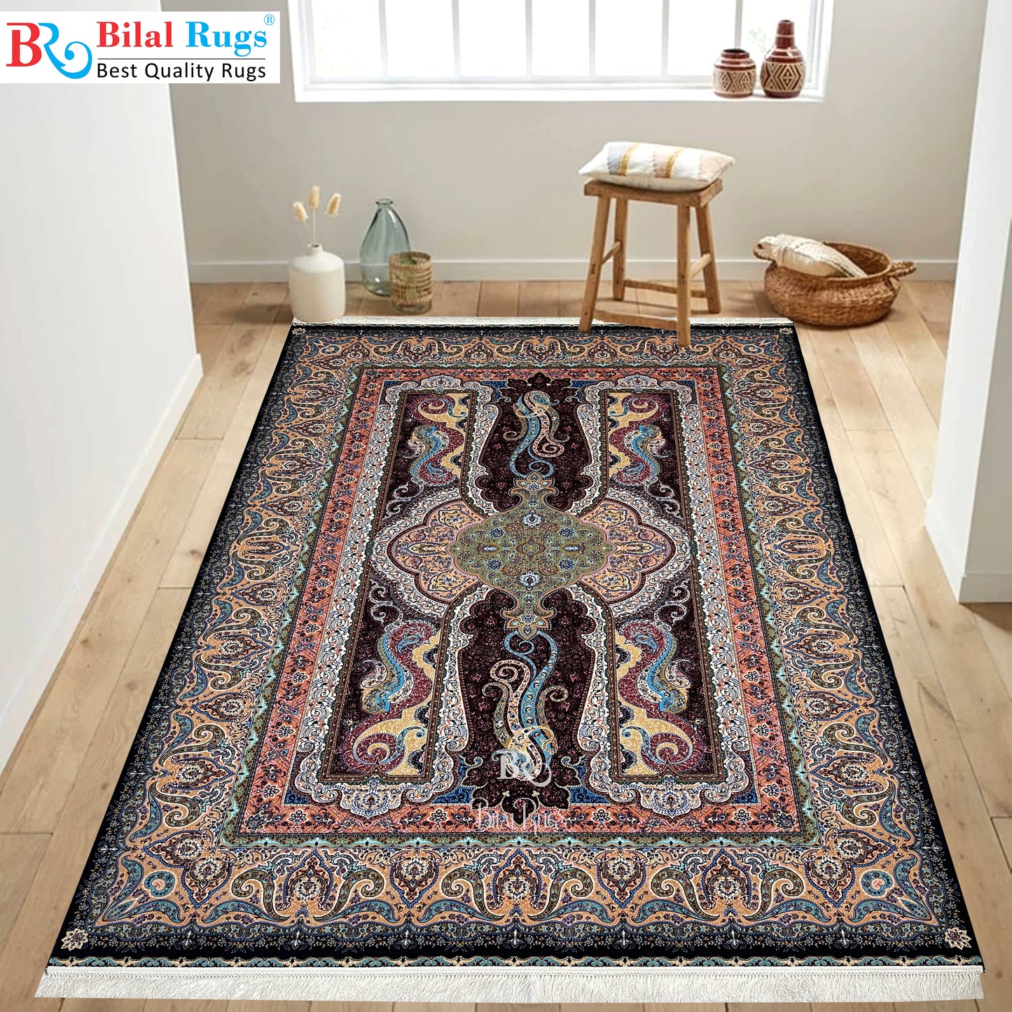 Irani Top Quality 
Mixture of 12 colours
1500 Reeds Acrylic Rug With Jute Back (02)
Size : 6.6 Ft Width x 9.6 Ft Length