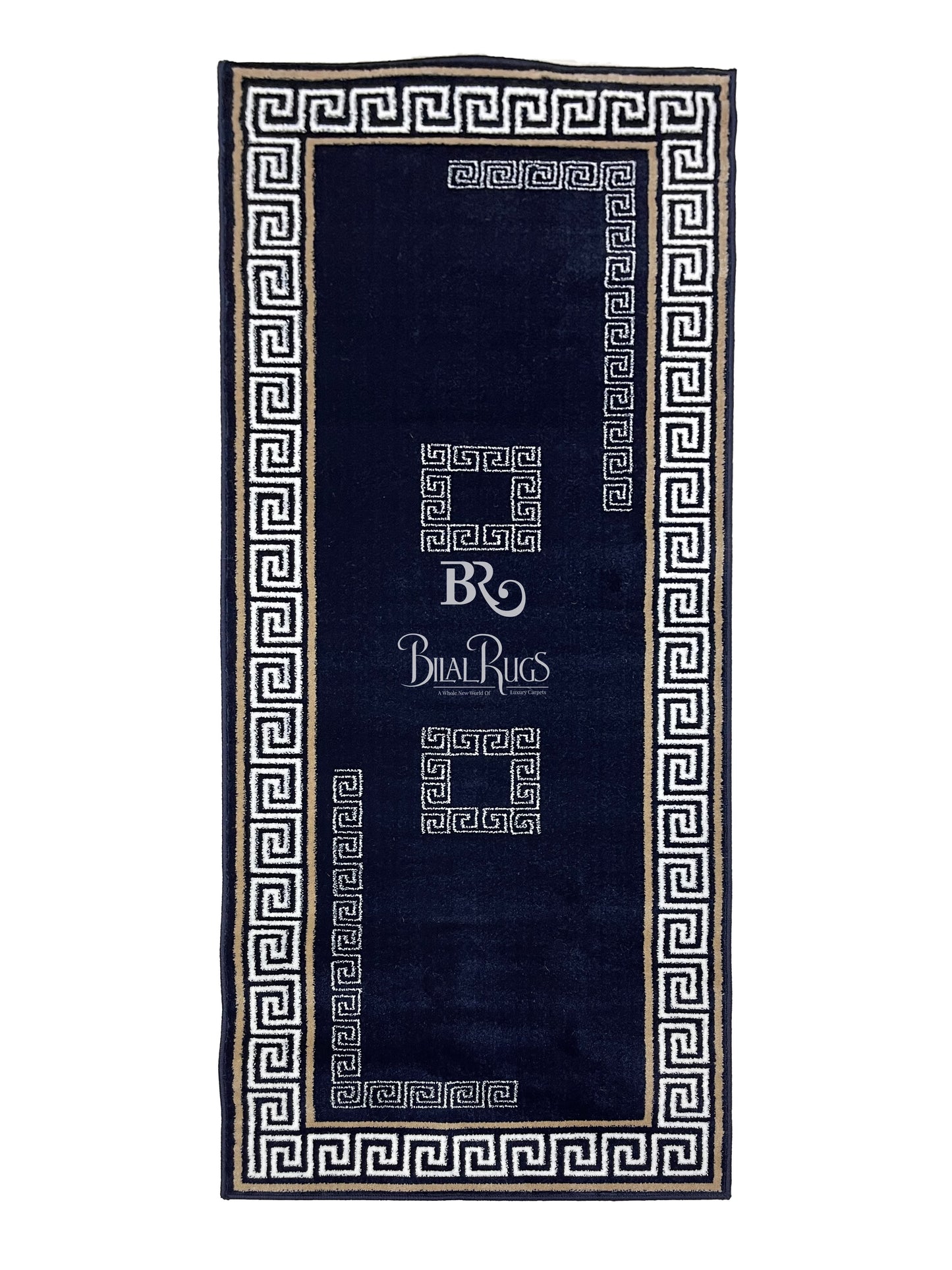 Blue Versace Polypropylene Woven Rug.  Size : 2.6 ft width x 6.6 ft length  (80 cm x 200cm)