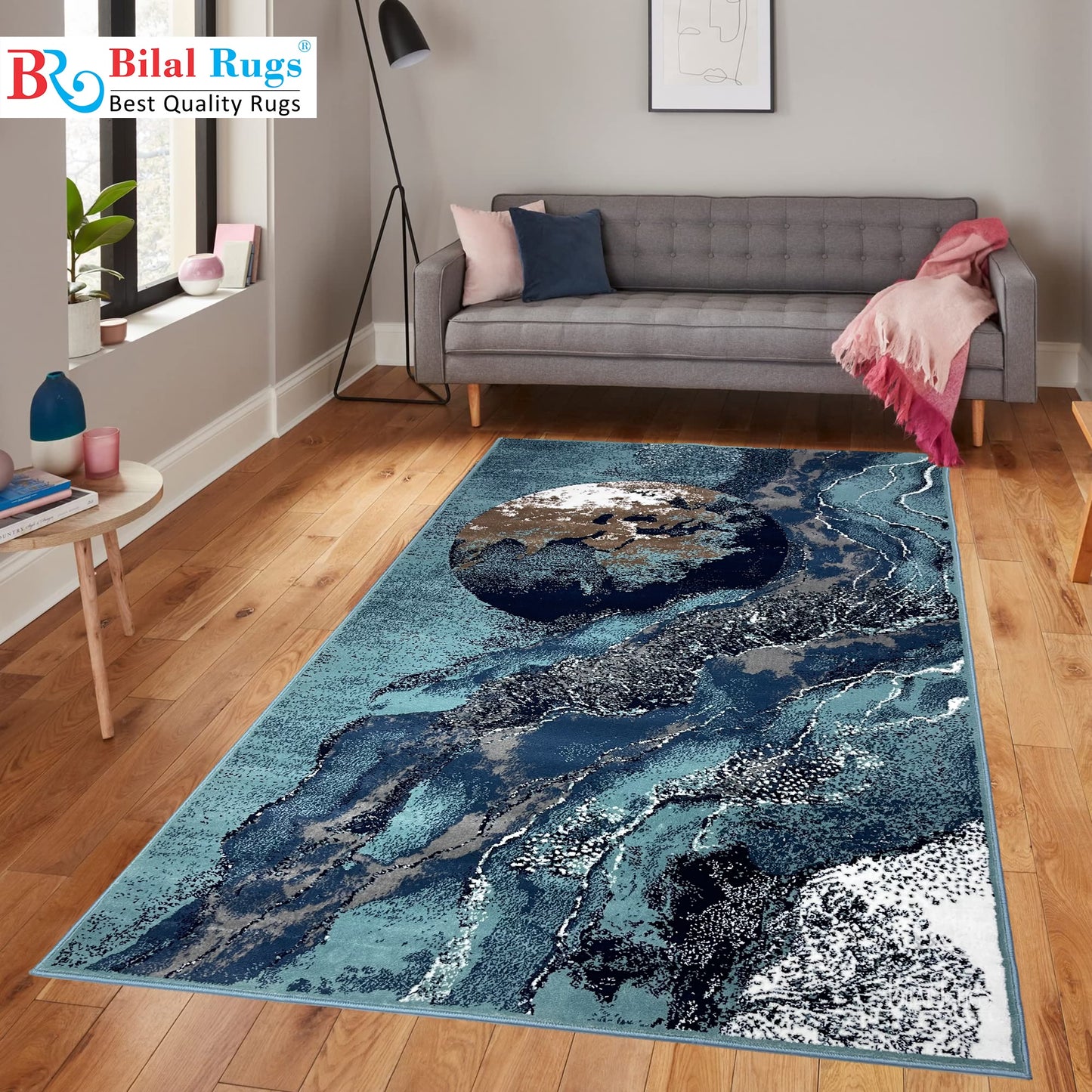 Modern polypropylene Rug,back woven(Article-6774-Feroze ) Size : 5ft width  x 7.3ft length (150cm x 220cm)