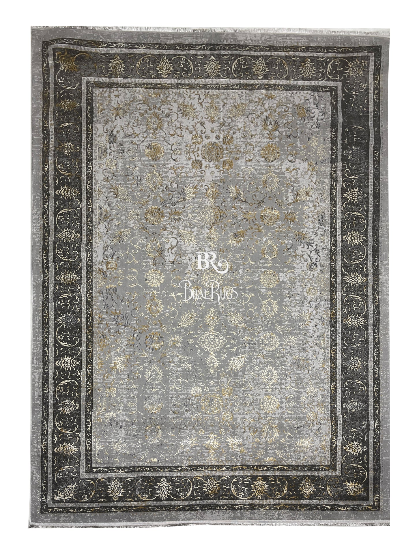 New Turkish Silk (Surya A) 
Size: 6.6 ft width x 9.6 ft length (200cm x 290cm)
Article -622- Grey & Beige