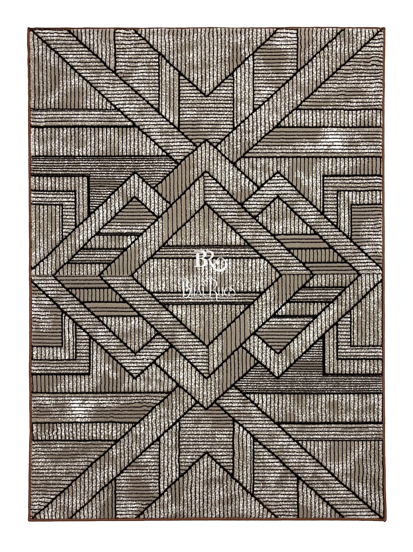 Pakistani Silk Woven Rug.(Article-1470-Light Beige , Brown) Size : 5ft width  x 7.3ft length (150cm x 220cm)
