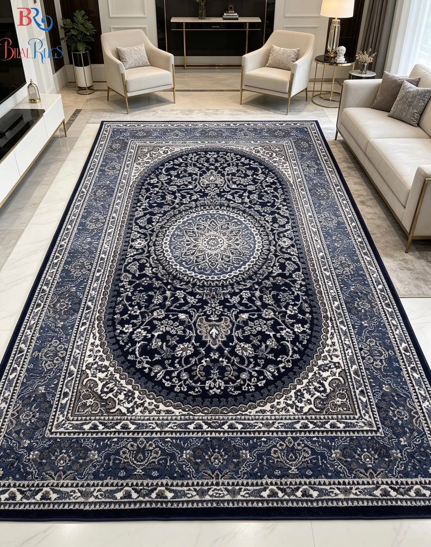 Persian Polypropylene Rug woven Back
Article-22-Dark Blue