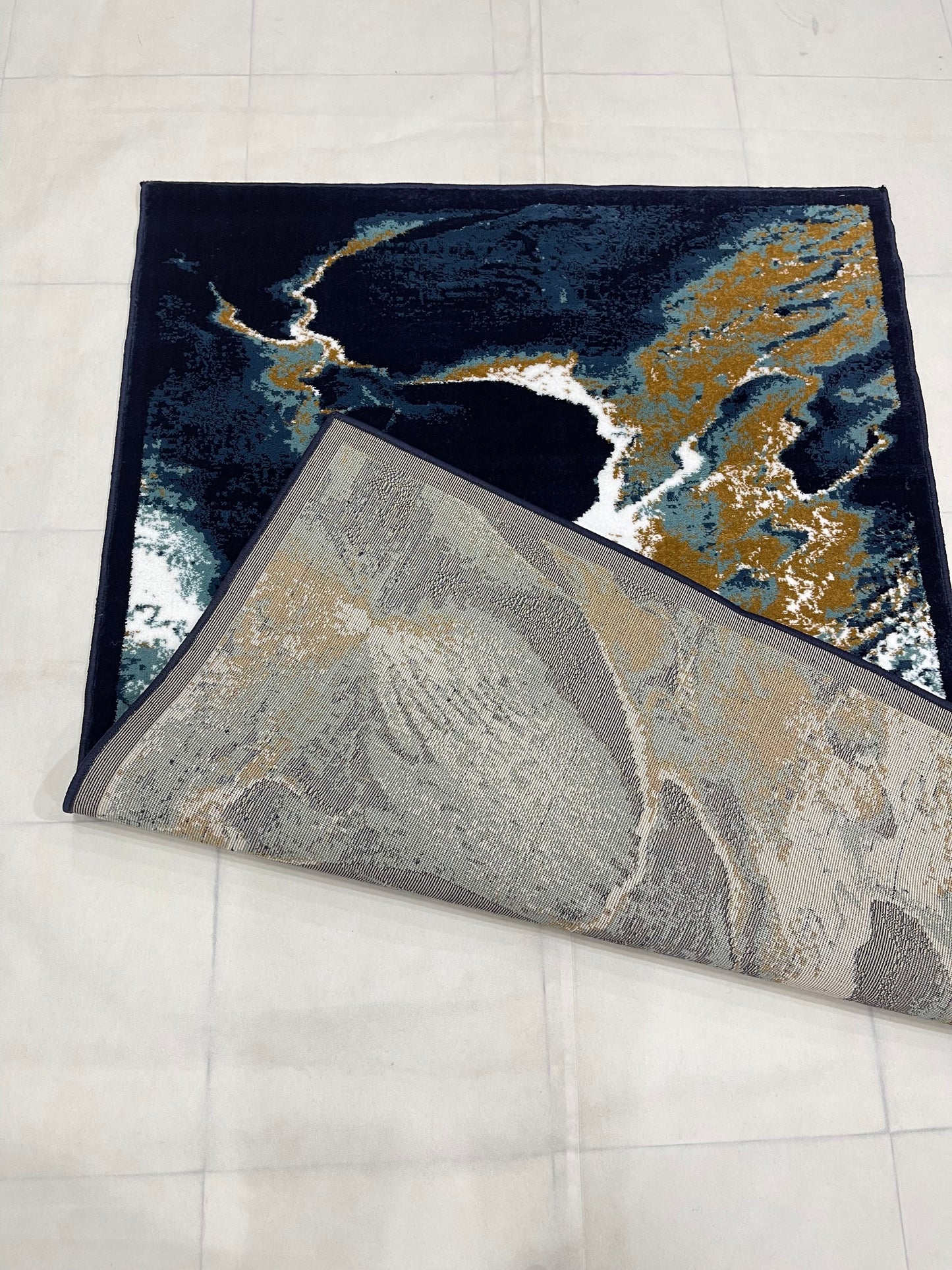 Modern Polypropylene Rug,back woven(Article-1443-Blue) Size : 4 ft width x 5.6 ft length (120 cm x 170 cm)