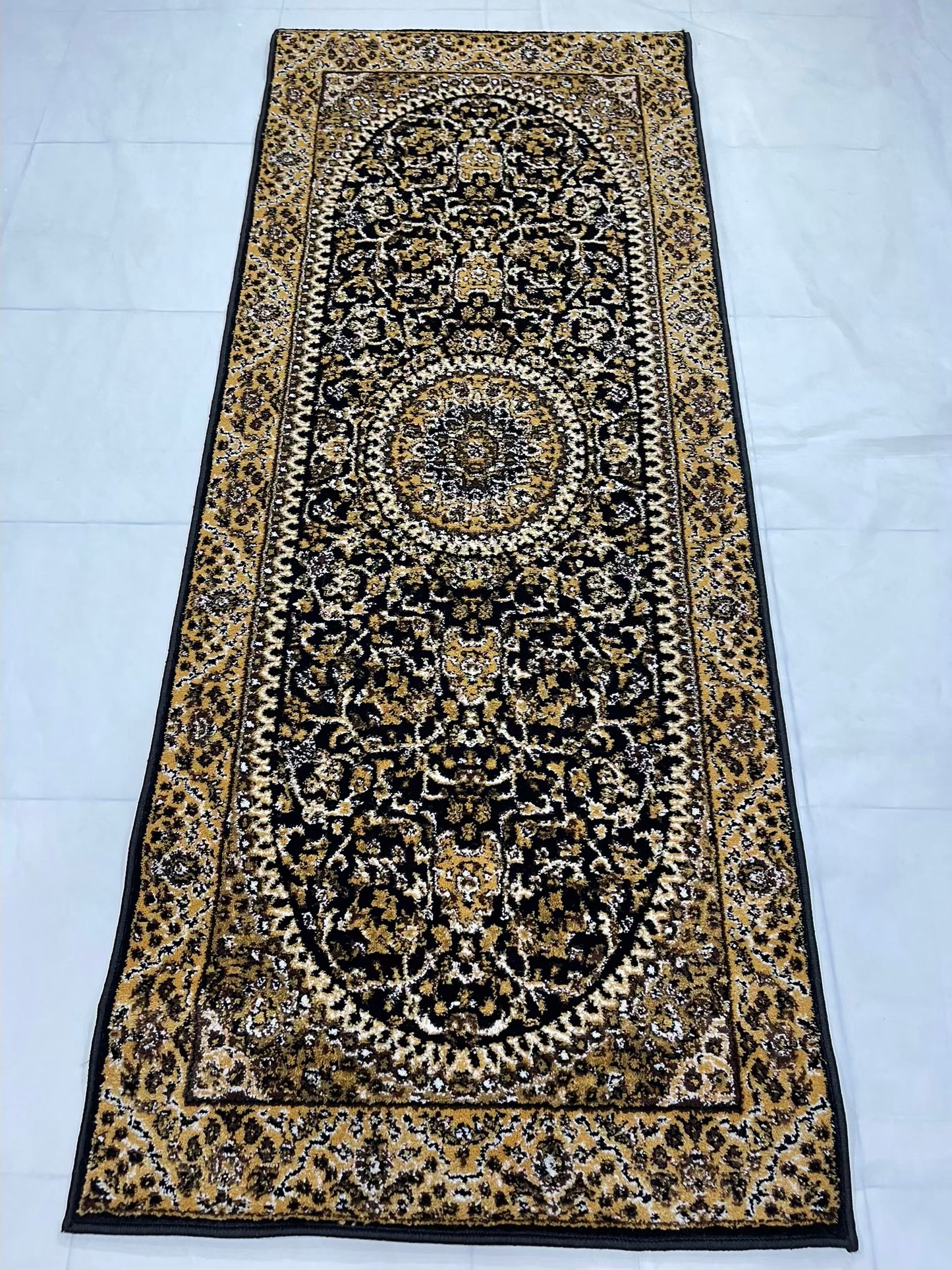 Black Persian Polypropylene Woven Runner.
Size : 2.6 ft width x 6.6 ft length