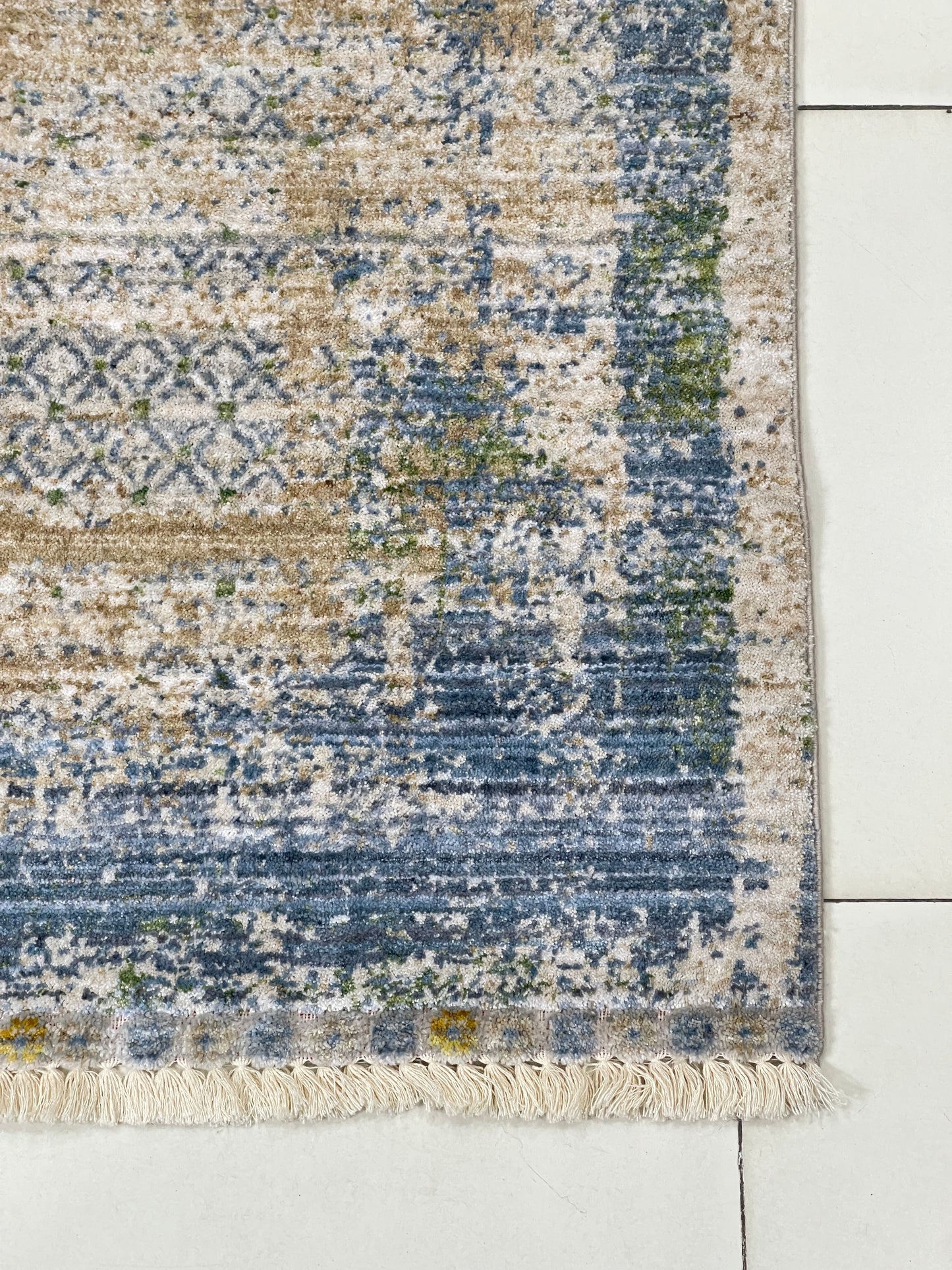 Turkish viscose Rug , Woven Back
Article-320-Beige ,Blue 
Size : 3 ft width x 5 ft length (100 cm x 150cm)