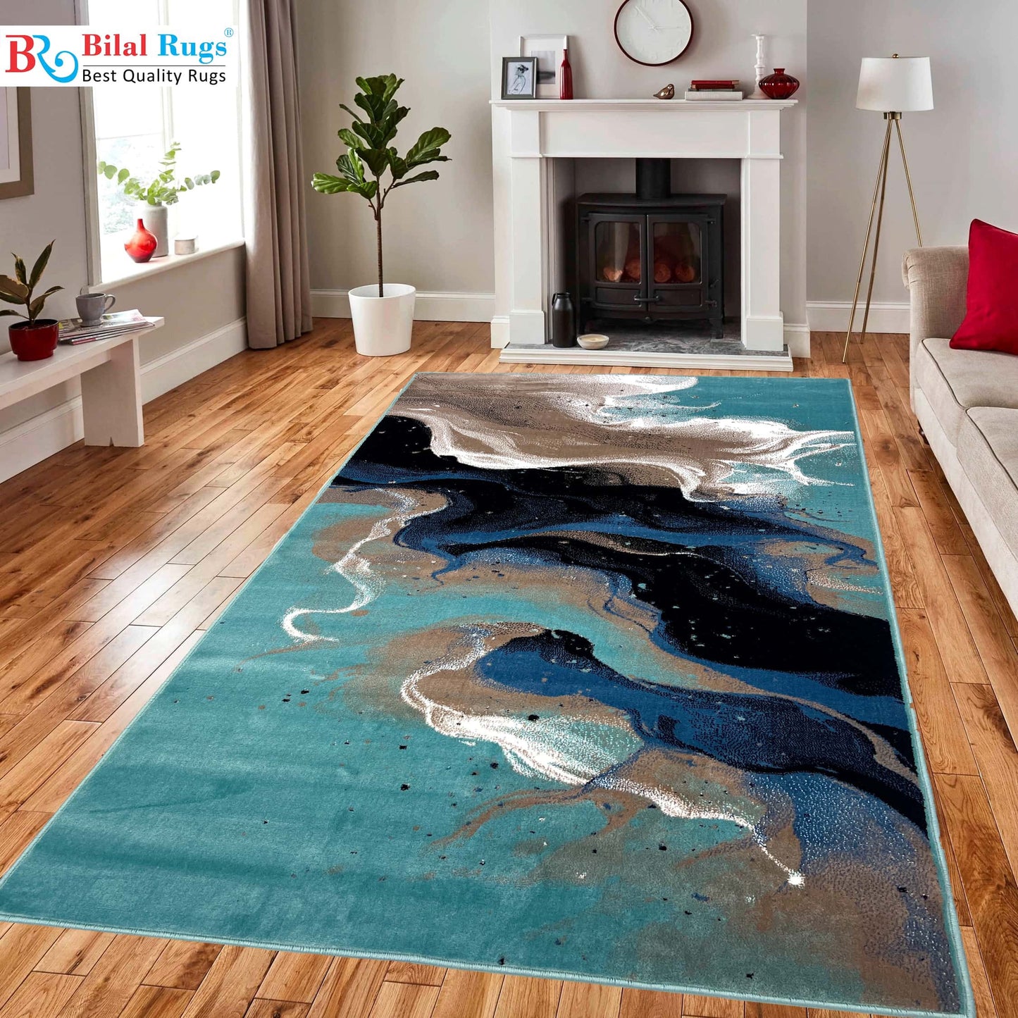 Modern polypropylene Rug,back woven(Article-1026-Ferozi,Blue)
Size : 5ft width  x 7.3ft length (150cm x 220cm)