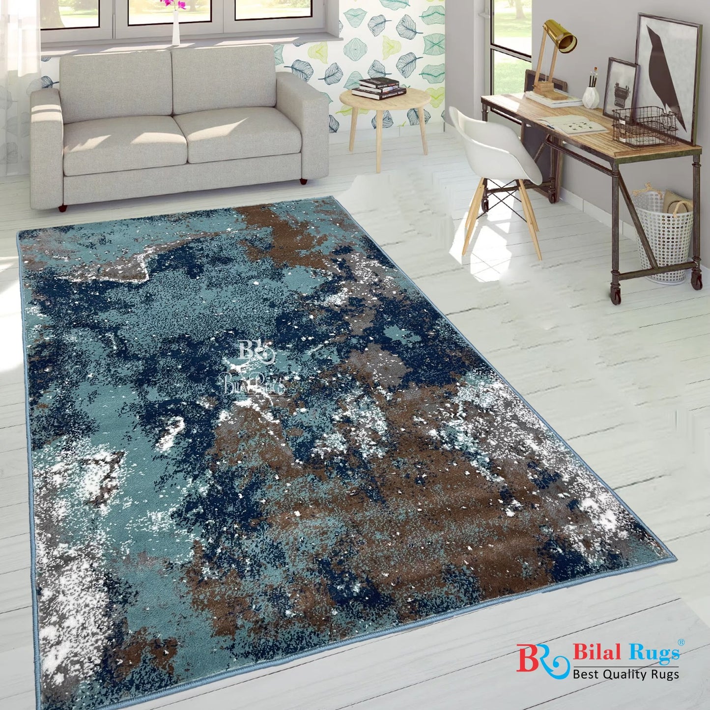 Modern Polypropylene Rug,back woven(Article-1443-Feroze) Size : 4 ft width x 5.6 ft length (120 cm x 170 cm)