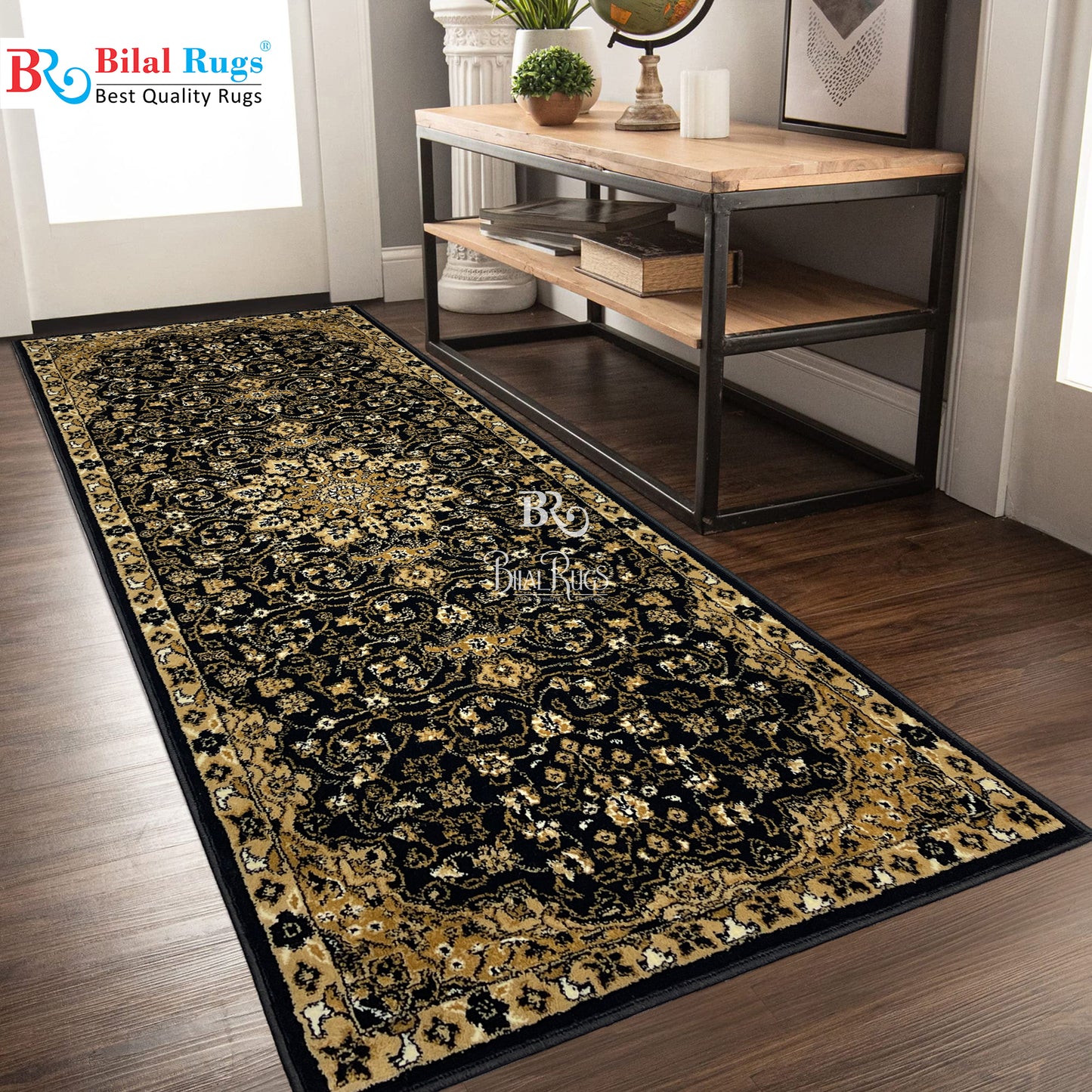 Black Persian Polypropylene Woven Rug.
 Size : 2.6 ft width x 6.6 ft length
 (80 cm x 200cm)