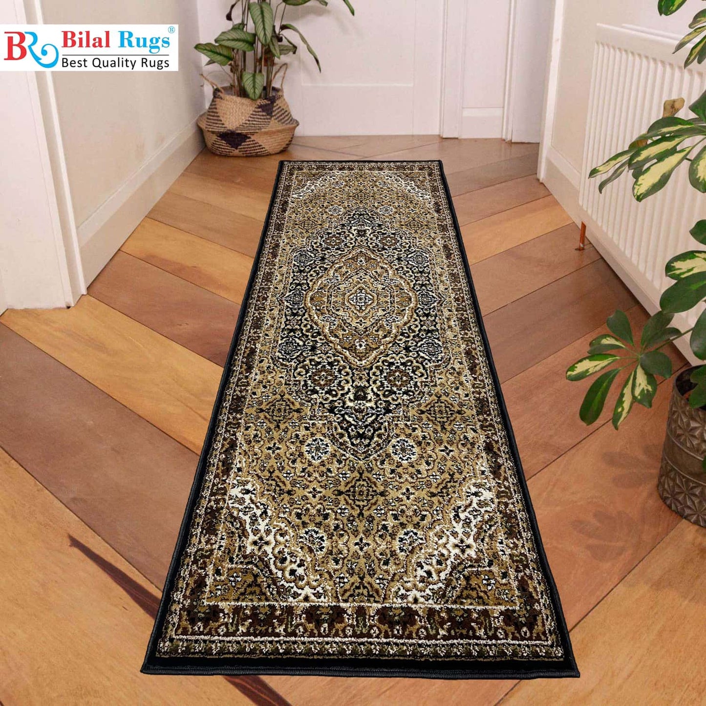 Black Persian Polypropylene Woven runner.
 Size : 2.6 ft width x 6.3 ft length
 (80 cm x 200cm)