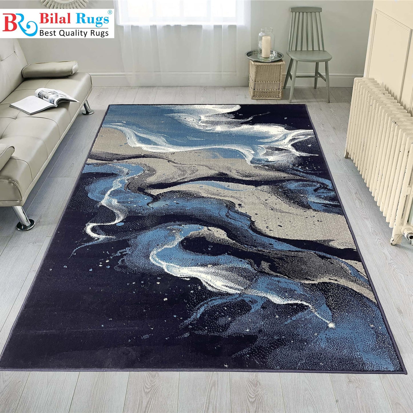 Modern polypropylene Rug,back woven(Article-199-Blue)