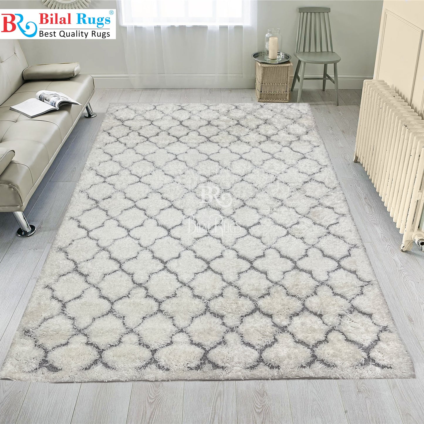 Turkish Shaggy Rug With Woven Back. 
Size : 5 Ft Width x 7.3 Ft Length (160cm x 220cm)
Article-01-Off White