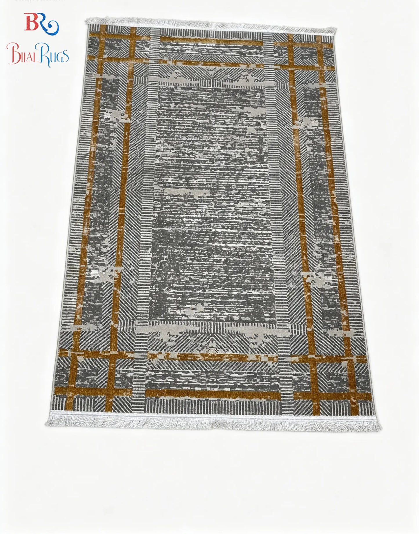 Irani viscose Rug , Woven Back Article-304-Grey,Rust Size : 3 ft width x 5 ft length (100 cm x 150cm)