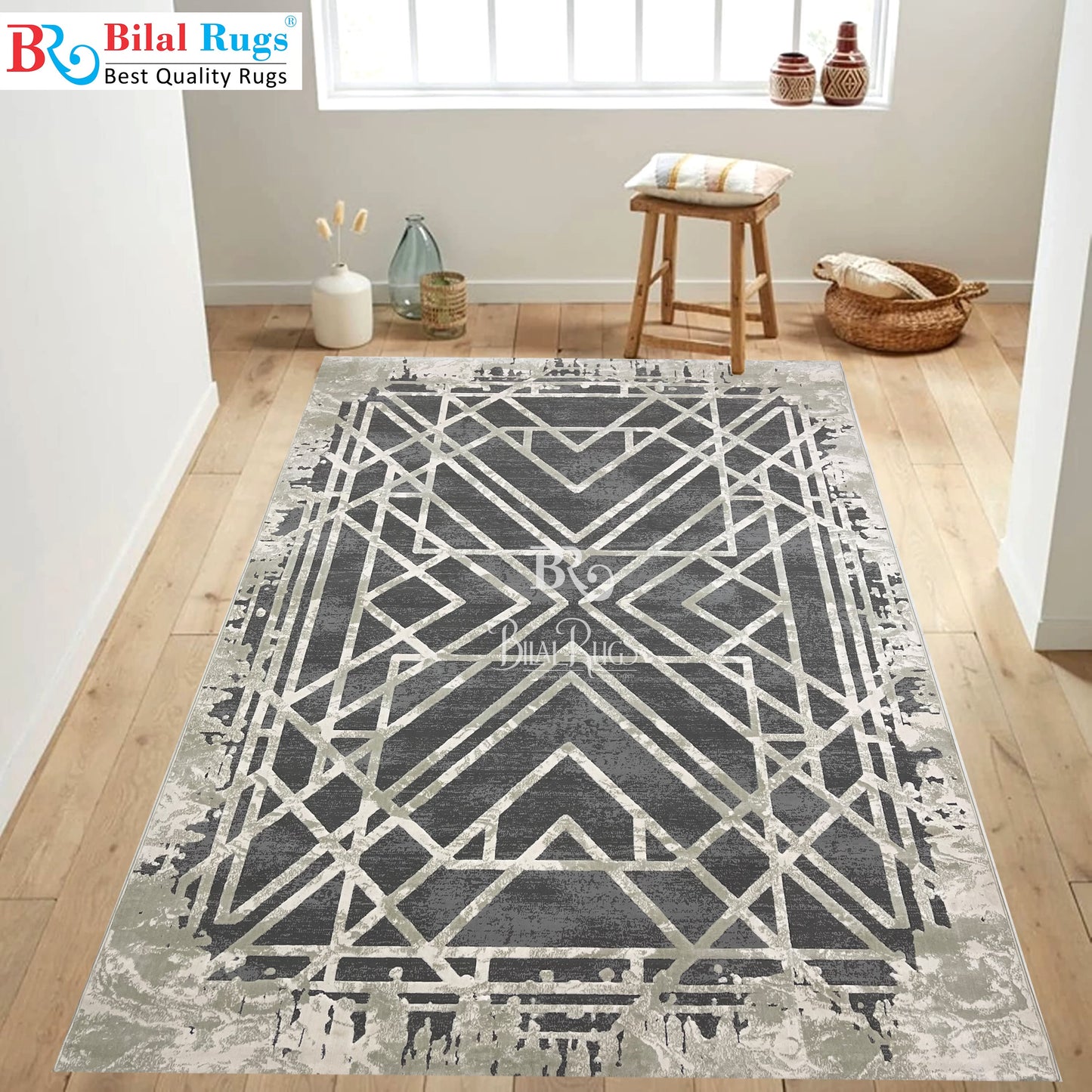 Irani Vintage Woven Rug.  Article -2080-Off White,Grey Size: 6.6 ft width x 9.6 ft length (200cm x 290cm)