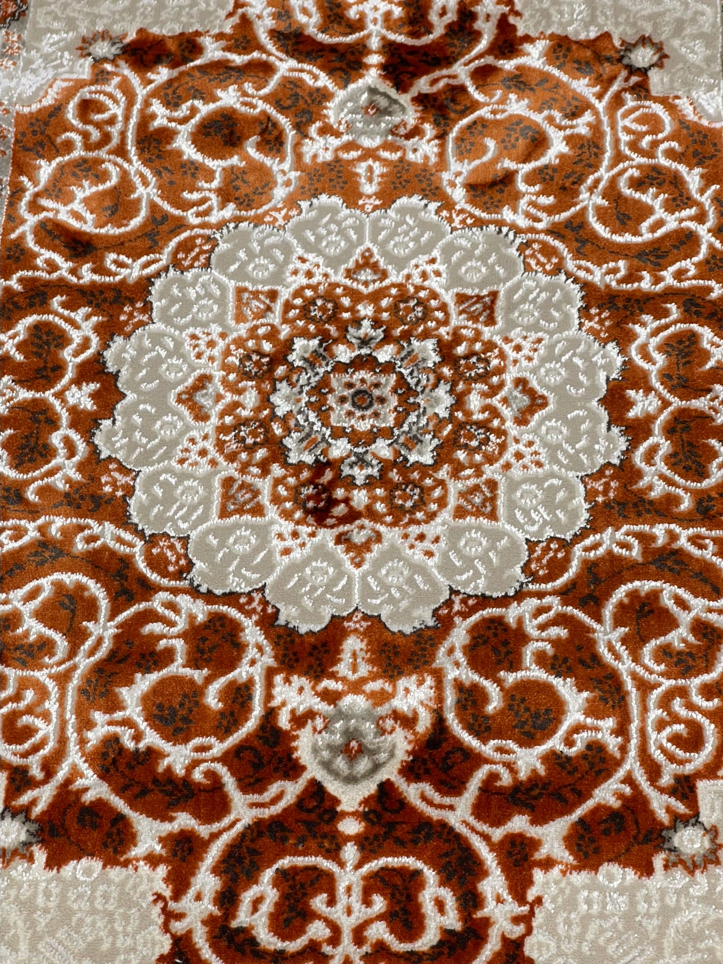 Turkish Top Quality Silk.(Article-1074-Rust) Size: 3 ft width x 5 ft length ( 100cm x 150cm)