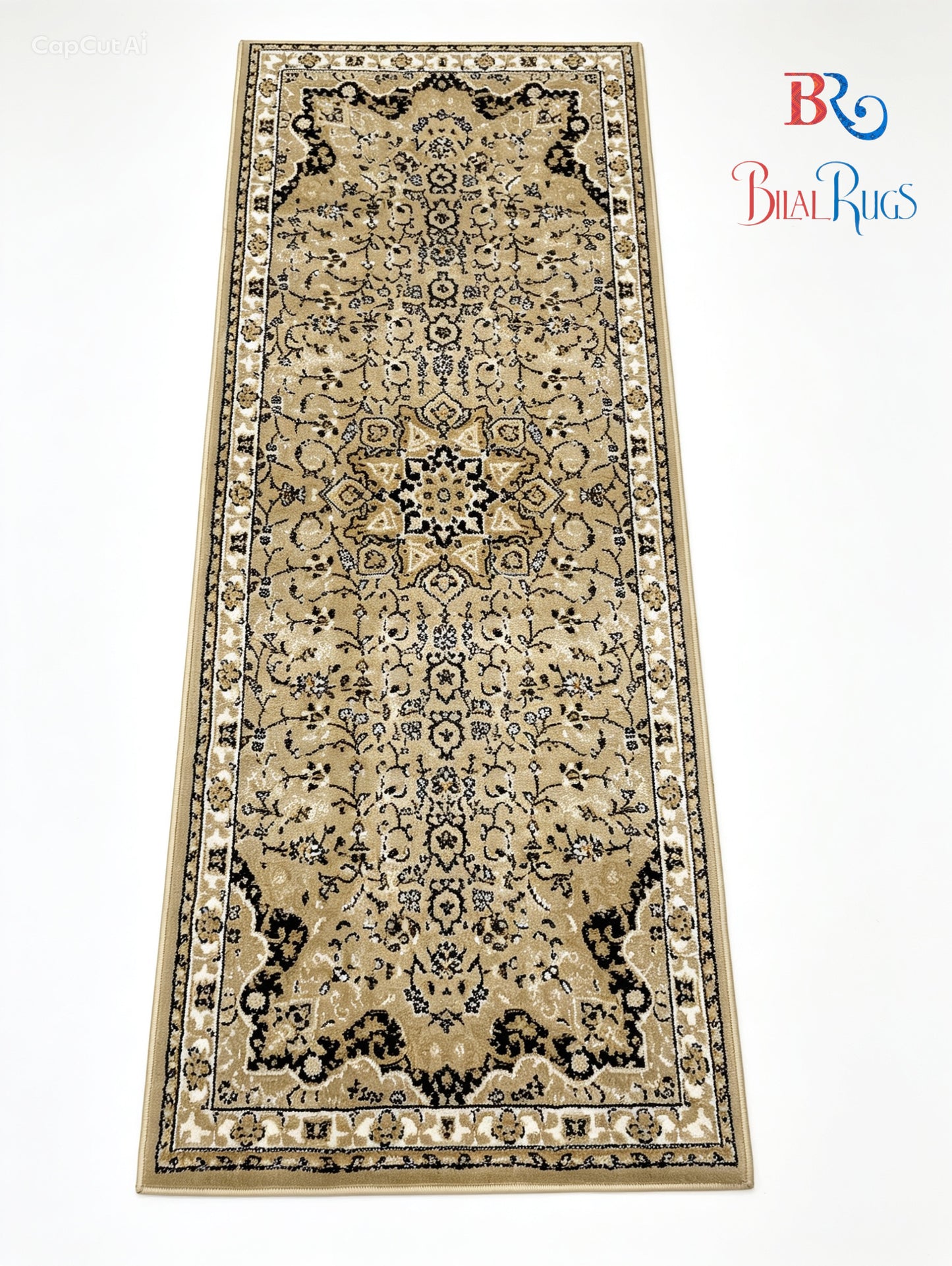 Beige  Persian Polypropylene Woven Rug.  Size : 2.6 ft width x 6.6 ft length  (80 cm x 200cm)