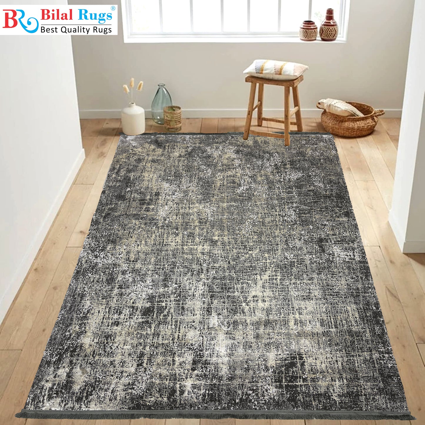 New Turkish Silk (Surya A)  Size: 6.6 ft width x 9.6 ft length (200cm x 290cm) Article -609- Dark Grey