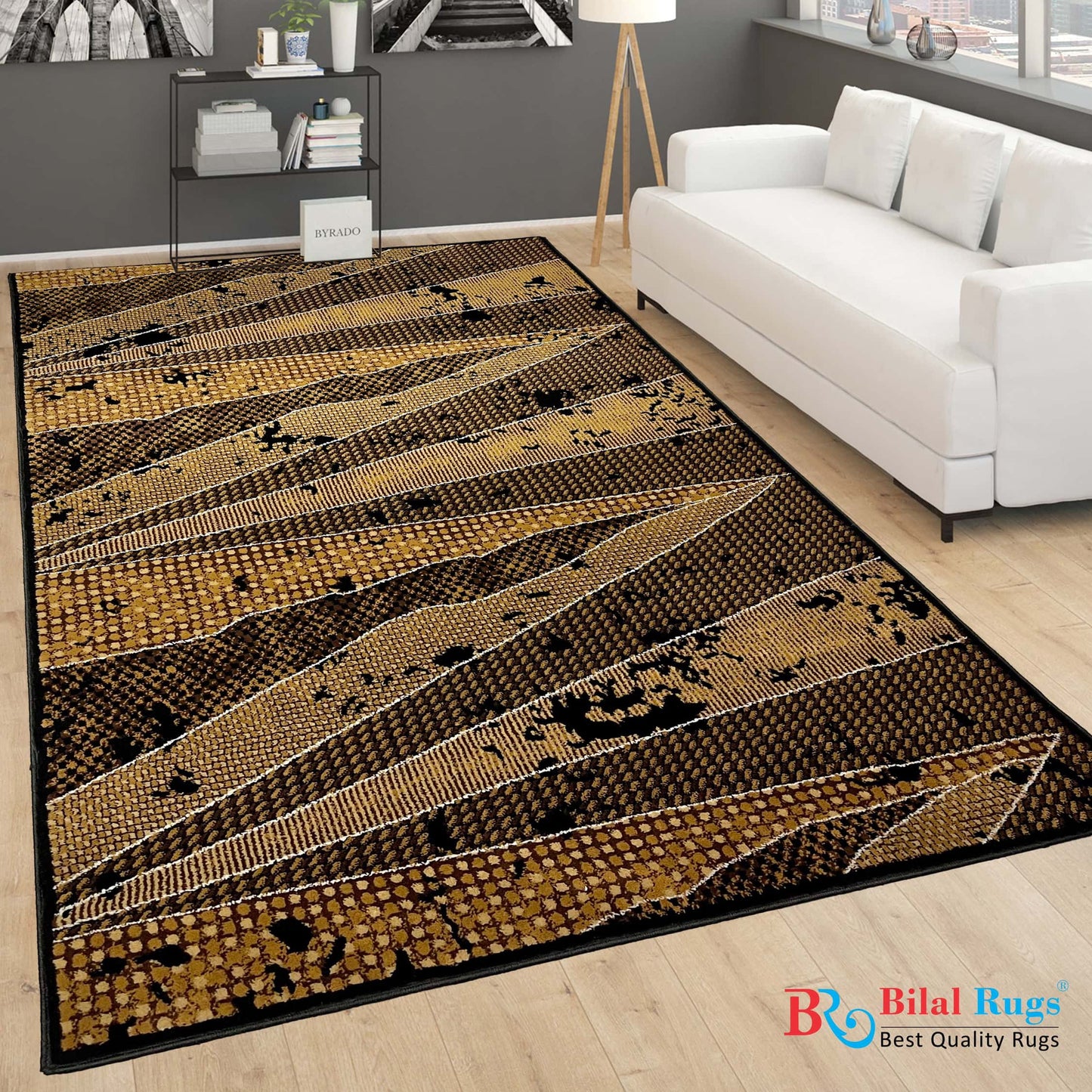 Modern polypropylene Rug,back woven(Article-370-Black )
Size : 5ft width  x 7.3ft length (150cm x 220cm)