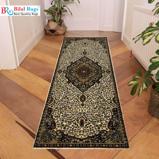 Off white Persian Polypropylene Woven Runner.
Size : 2.6 ft width x 6.6 ft length
(80 cm x 200 cm)