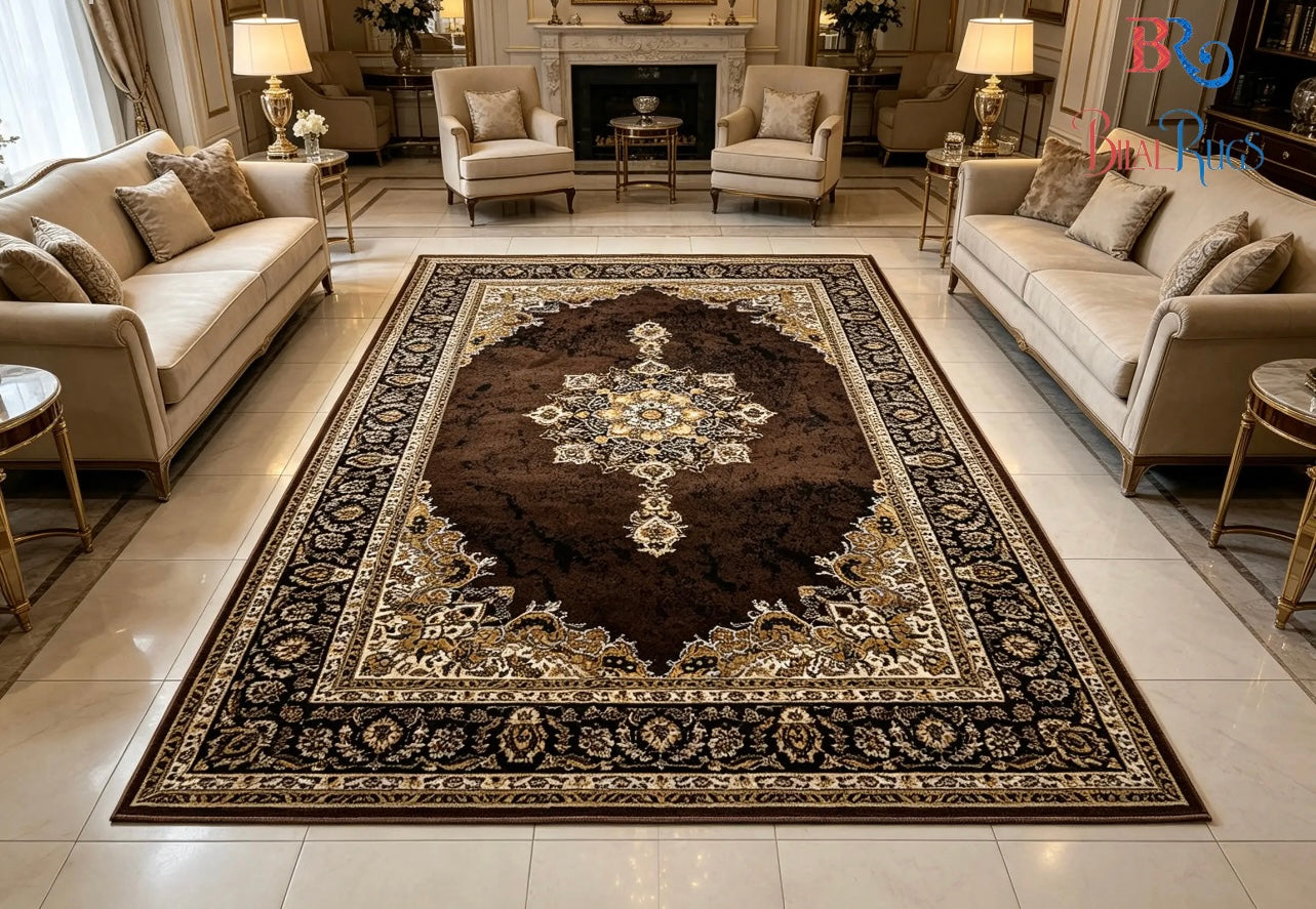 Persian polypropylene Rug,back woven(Article-42-Brown)