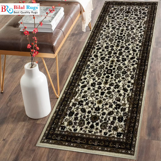 Off white Persian  Polypropylene Woven Rug.
 Size : 2.6 ft width x 6.3 ft length
 (80 cm x 200cm)