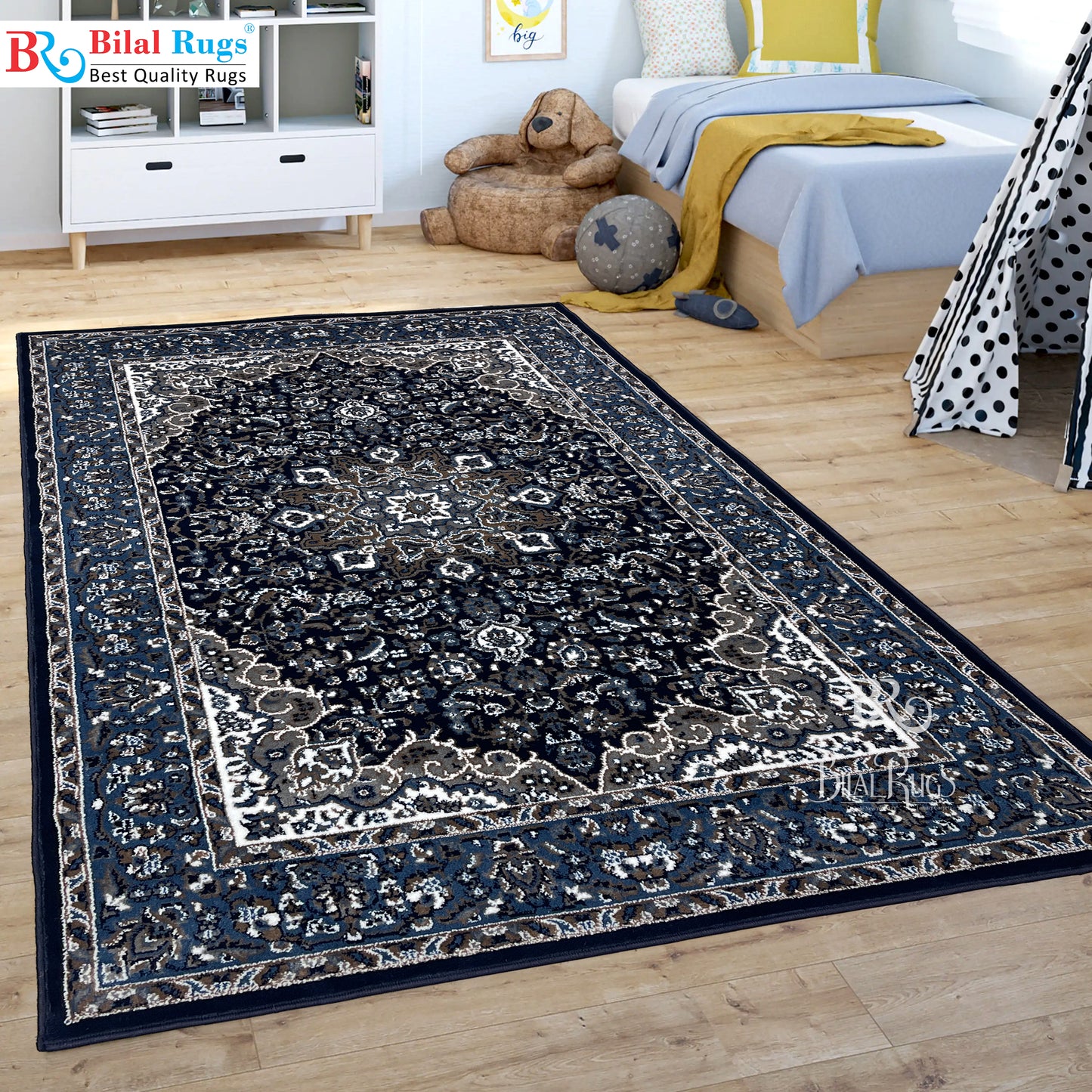 Persian polypropylene Rug,back woven(Article-20-Dark Blue)
Size : 5ft width  x 7.3ft length (150cm x 220cm)