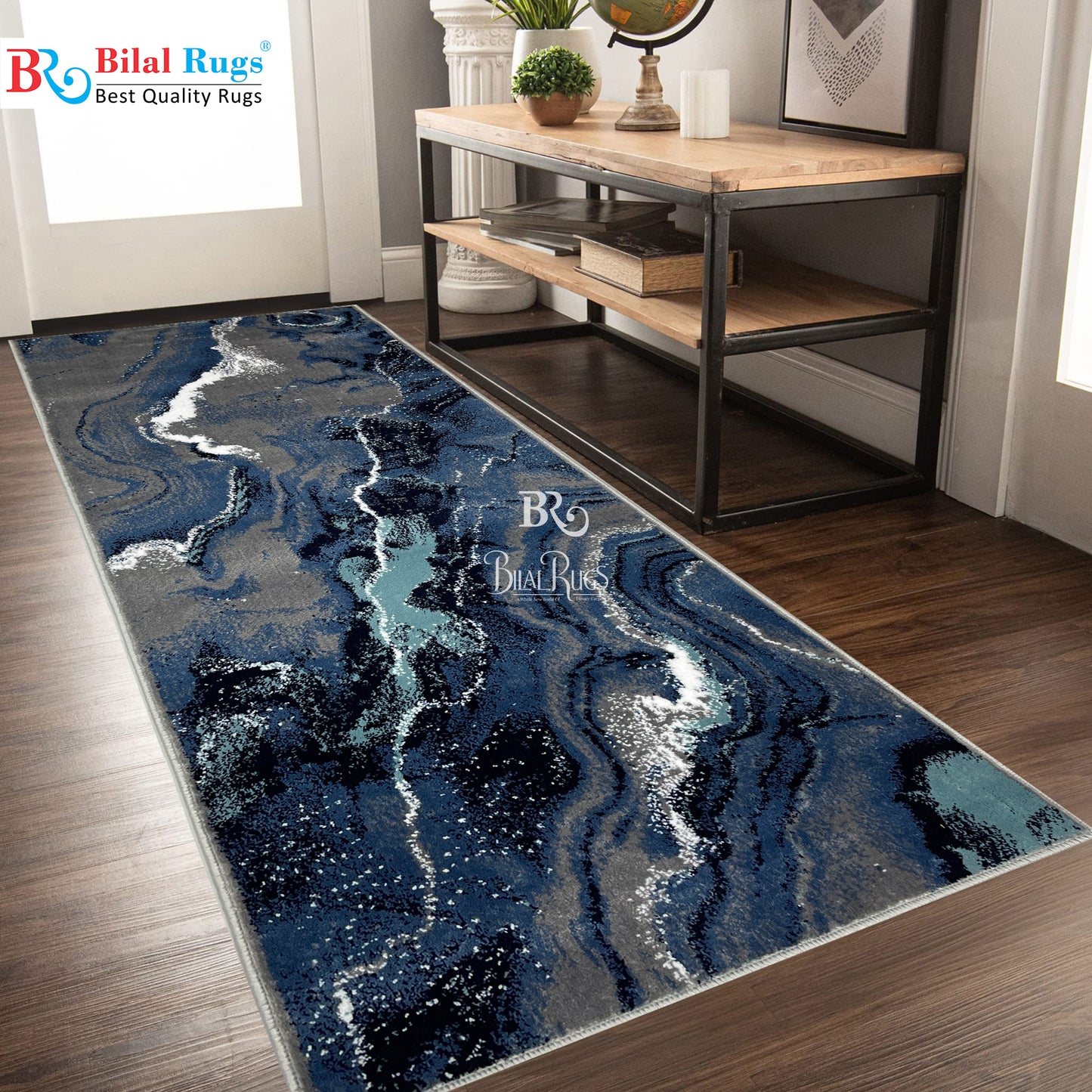 Grey Modern Polypropylene Woven Rug.
 Size : 2.6 ft width x 6.6 ft length
 (80 cm x 200cm)
