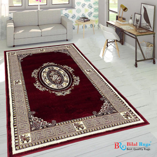 Polyester Silk Woven Rug.(Article-1575-Red) Size : 4 ft width x 5.6 ft length
