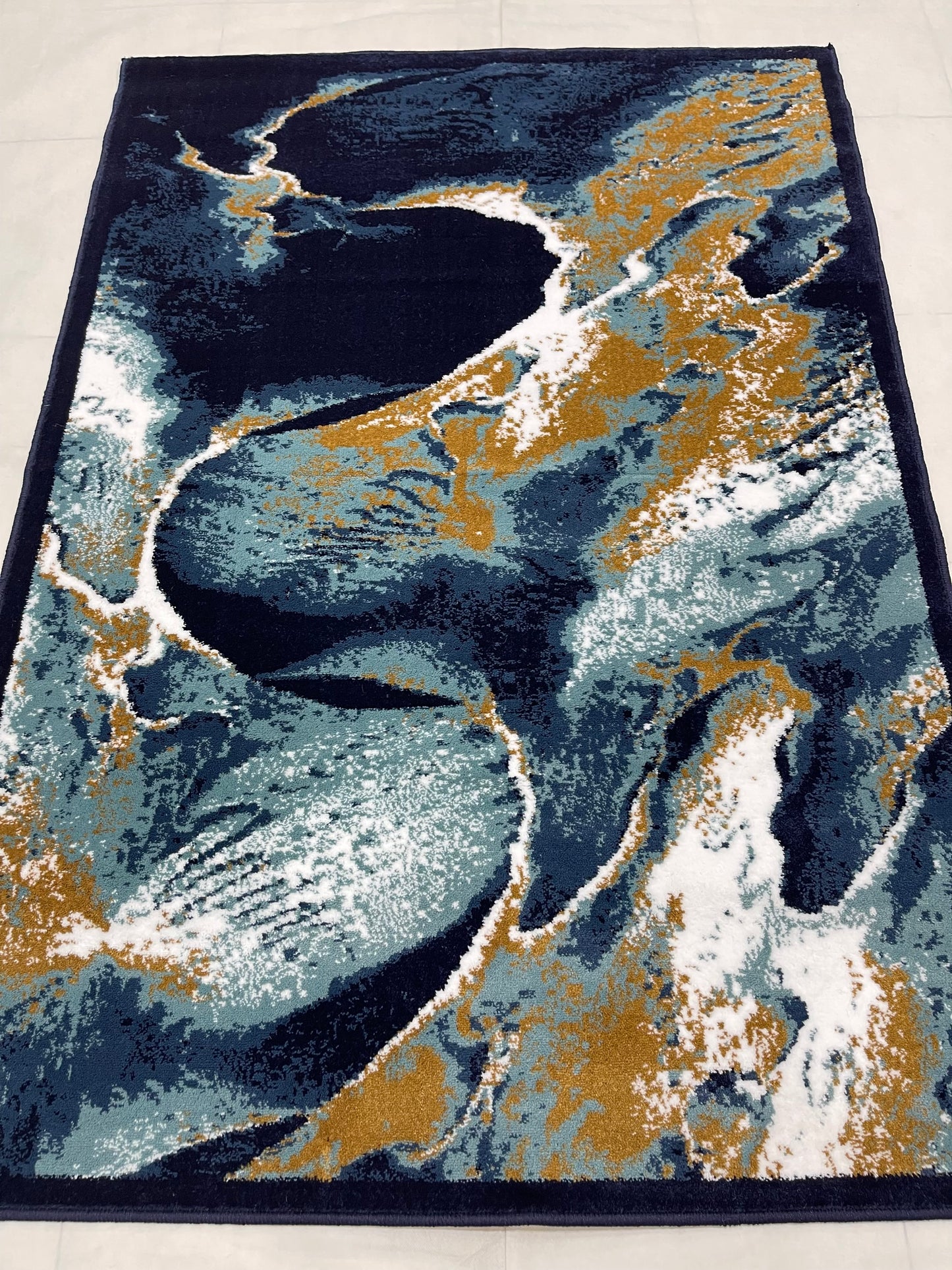 Modern Polypropylene Rug,back woven(Article-1443-Blue) Size : 4 ft width x 5.6 ft length (120 cm x 170 cm)