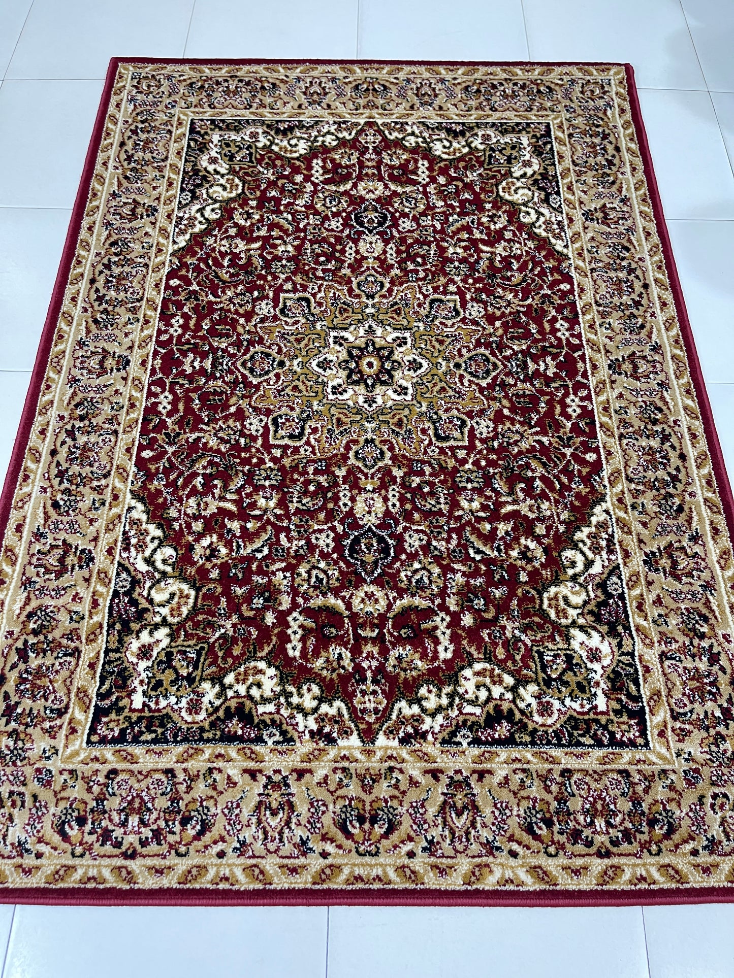 Persian Polypropylene Rug,Woven Back
(Article-20-Red)
Size : 4 ft width x 5.6 ft length (120 cm x 170 cm)
