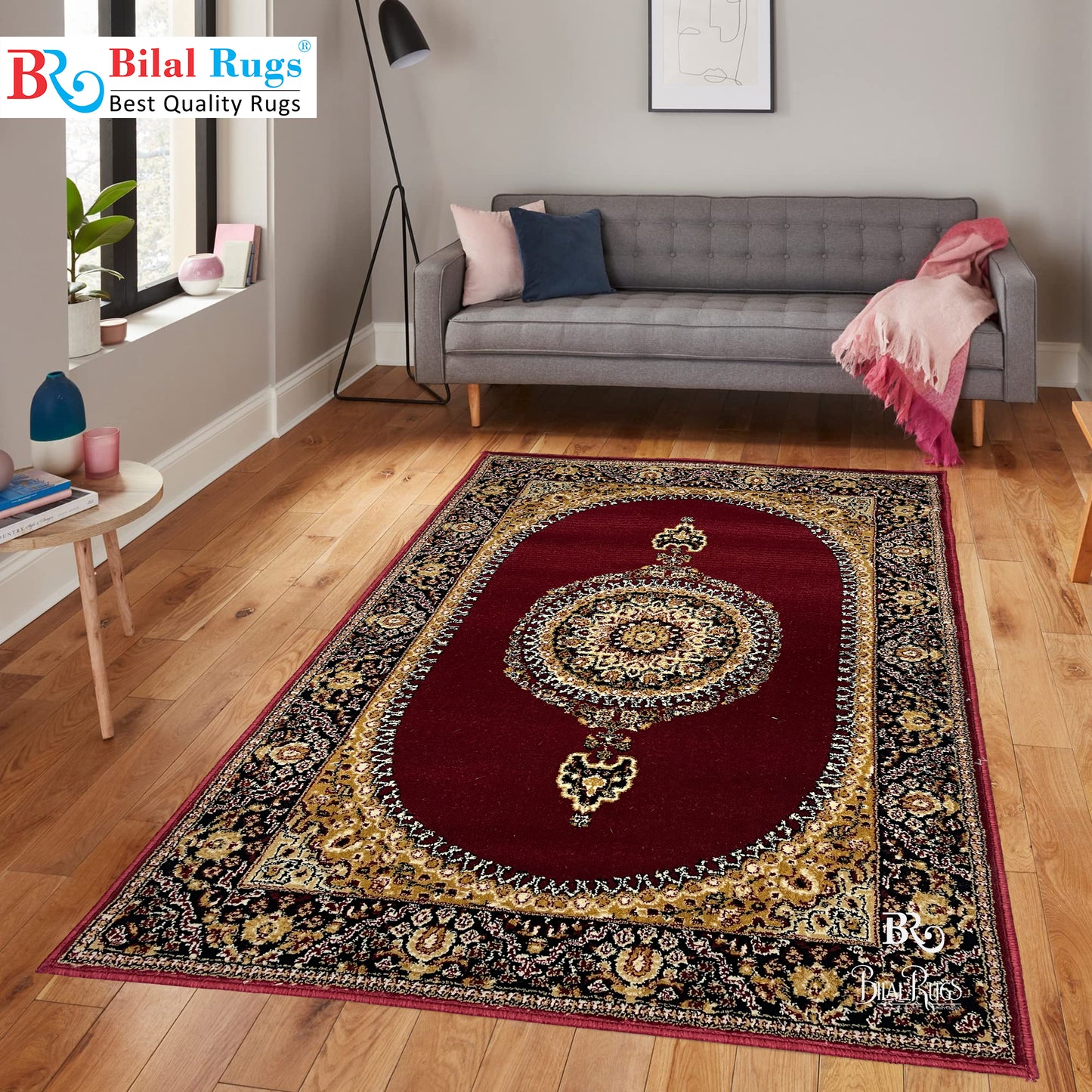 Persian Polypropylene Rug,Woven Back (Article-22-Red) Size : 3 ft width x 5 ft length (100cm x 150 cm)