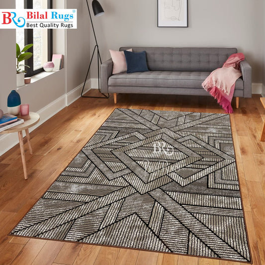 Pakistani Silk Woven Rug.(Article-1470-Light Beige , Brown) Size : 5ft width  x 7.3ft length (150cm x 220cm)